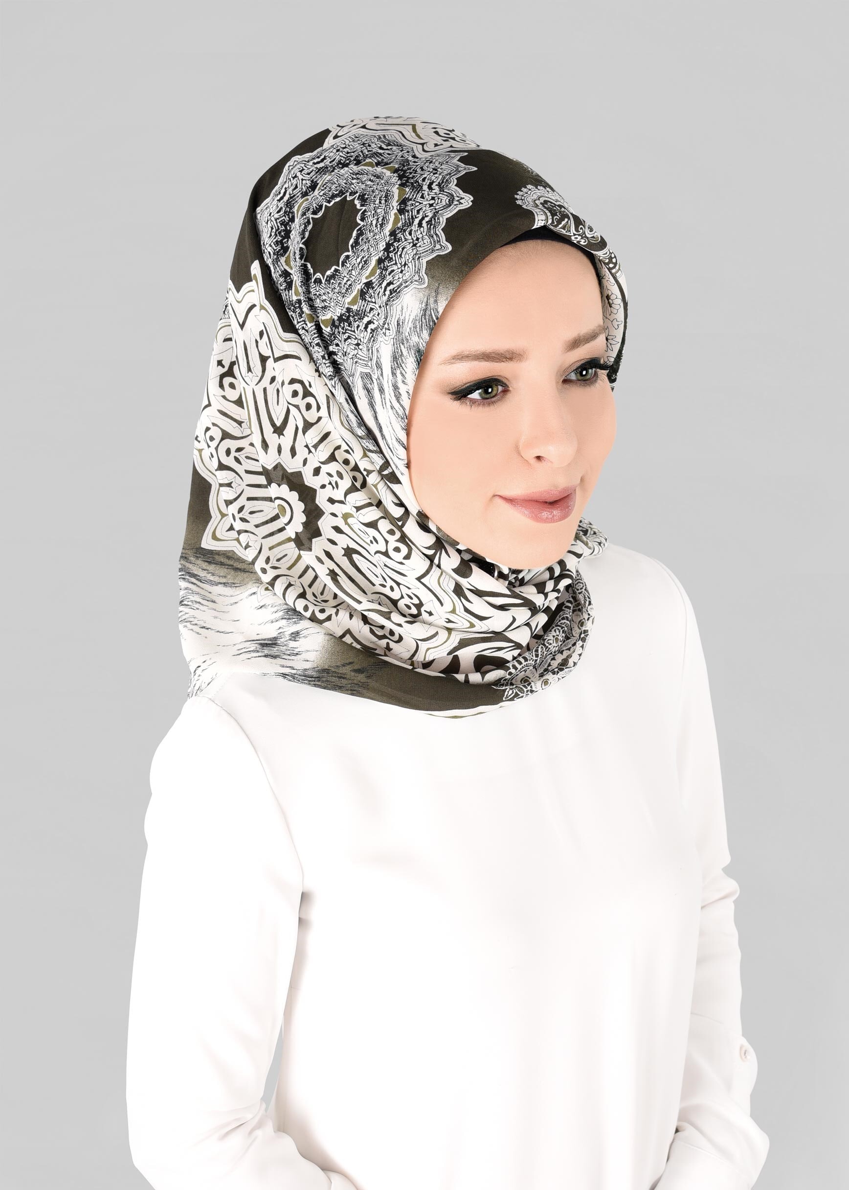 Tesettür giyim HAKİ 6919 ALVİNA KREP ŞİFON EŞARP