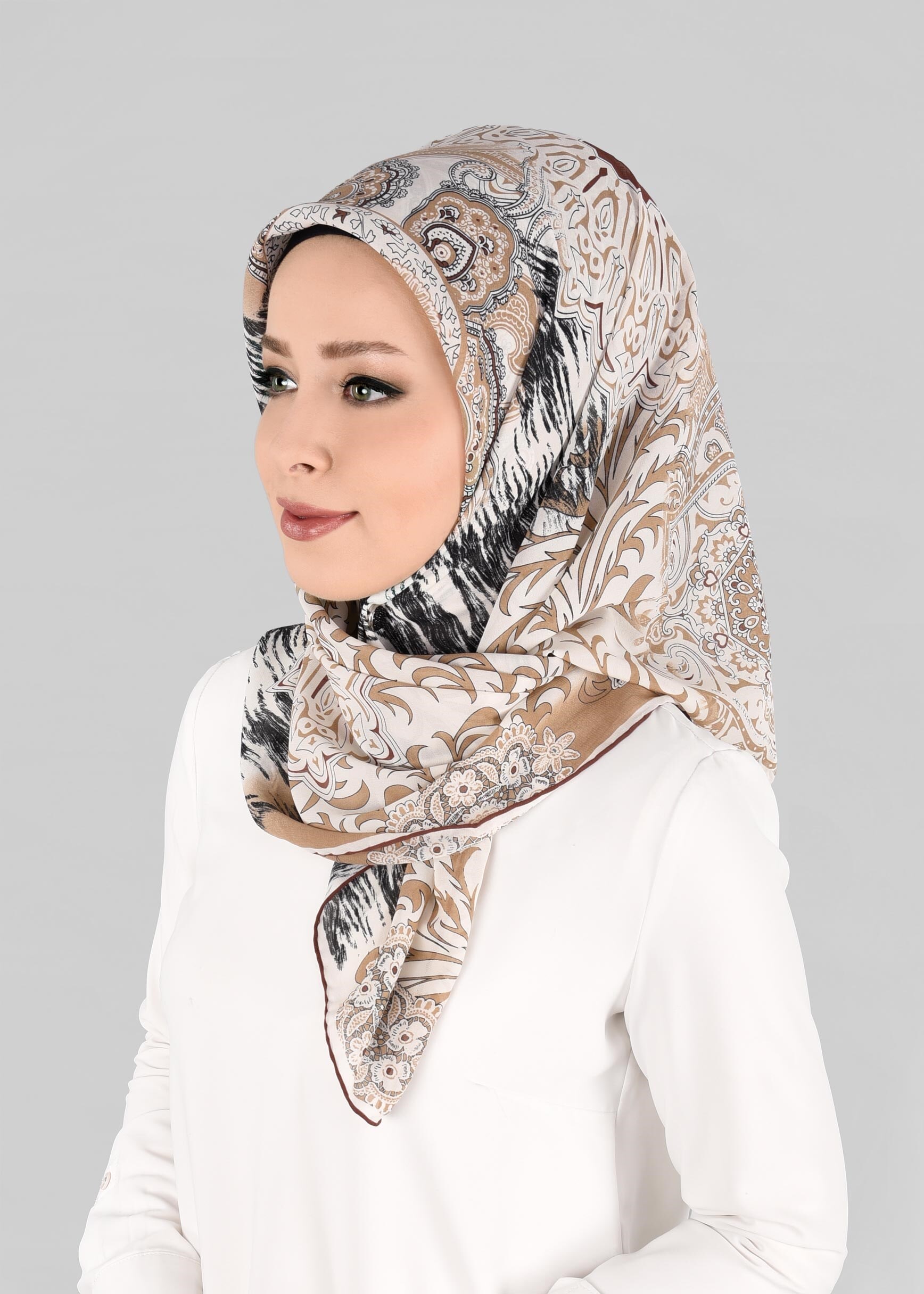 Tesettür giyim VİZON 6919 ALVİNA KREP ŞİFON EŞARP