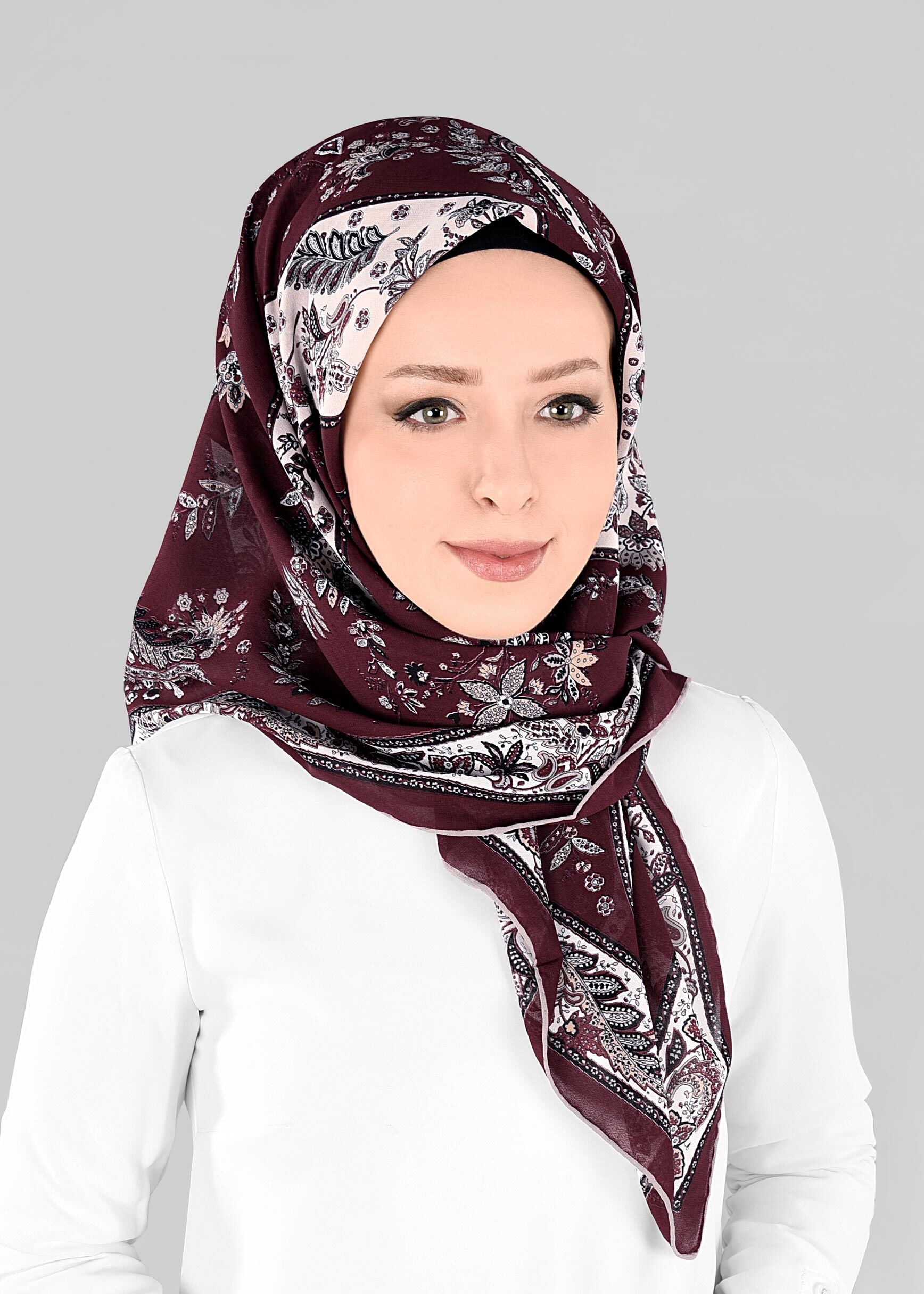 Tesettür giyim BORDO 6921 ALVİNA KREP ŞİFON EŞARP