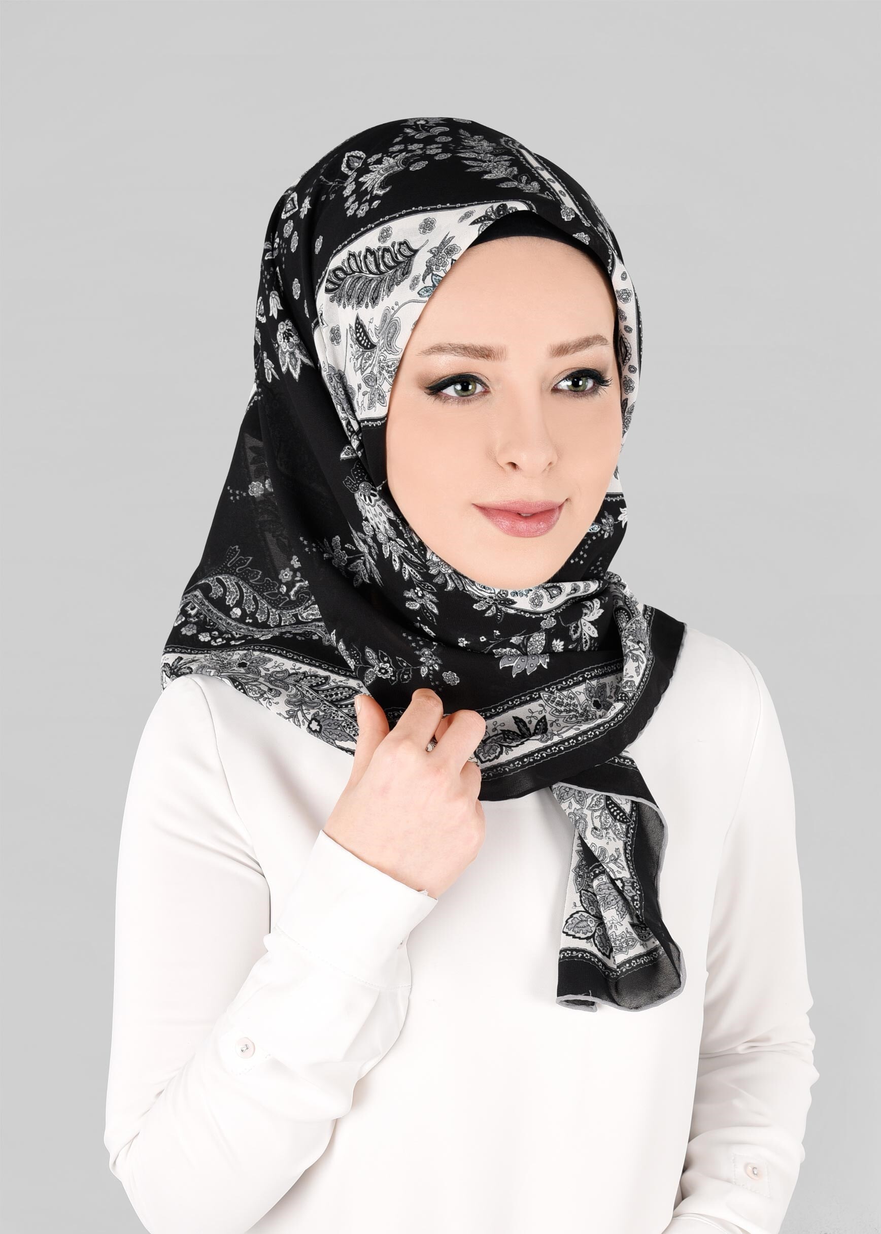 Tesettür giyim SİYAH 6921 ALVİNA KREP ŞİFON EŞARP
