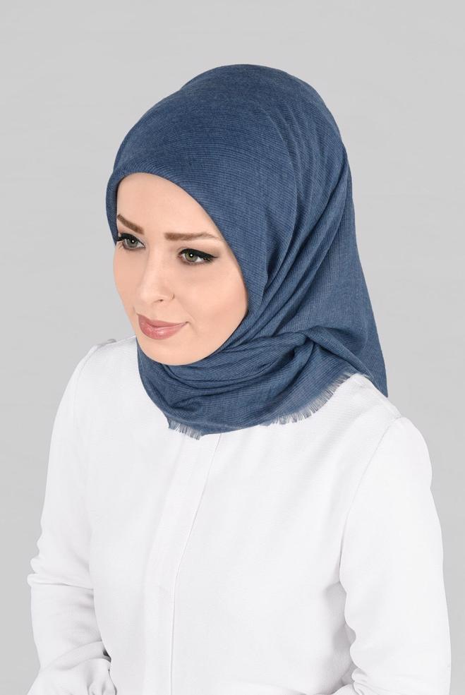 Vêtements hijab BLEU 9852-1 ALVİNA PAMUKLU PÜSKÜLLÜ EŞARP(NRL) - ALVİNA