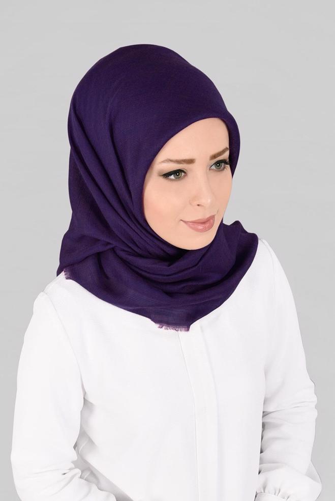 Vêtements hijab POURPRE 9852-1 ALVİNA PAMUKLU PÜSKÜLLÜ EŞARP(NRL) - ALVİNA