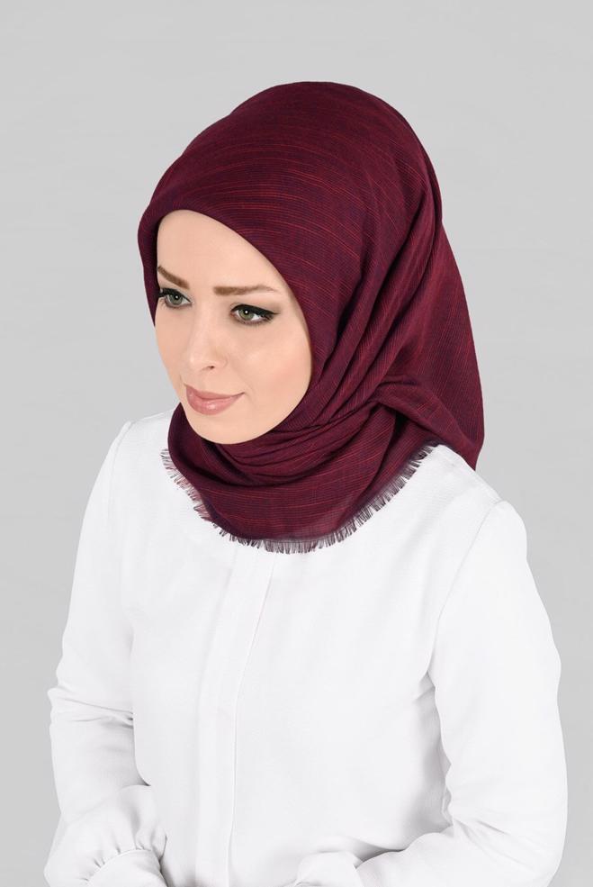 Vêtements hijab ROUGE BORDEAUX 9852-1 ALVİNA PAMUKLU PÜSKÜLLÜ EŞARP(NRL) - ALVİNA