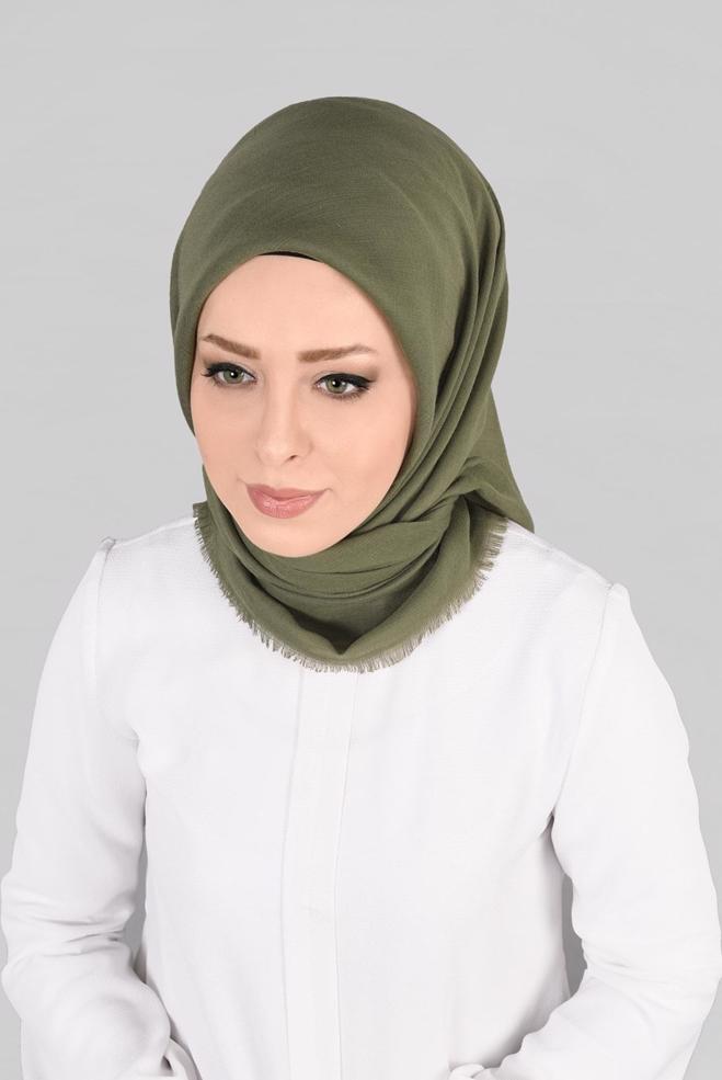 Vêtements hijab KAKI 9852-1 ALVİNA PAMUKLU PÜSKÜLLÜ EŞARP(NRL) - ALVİNA
