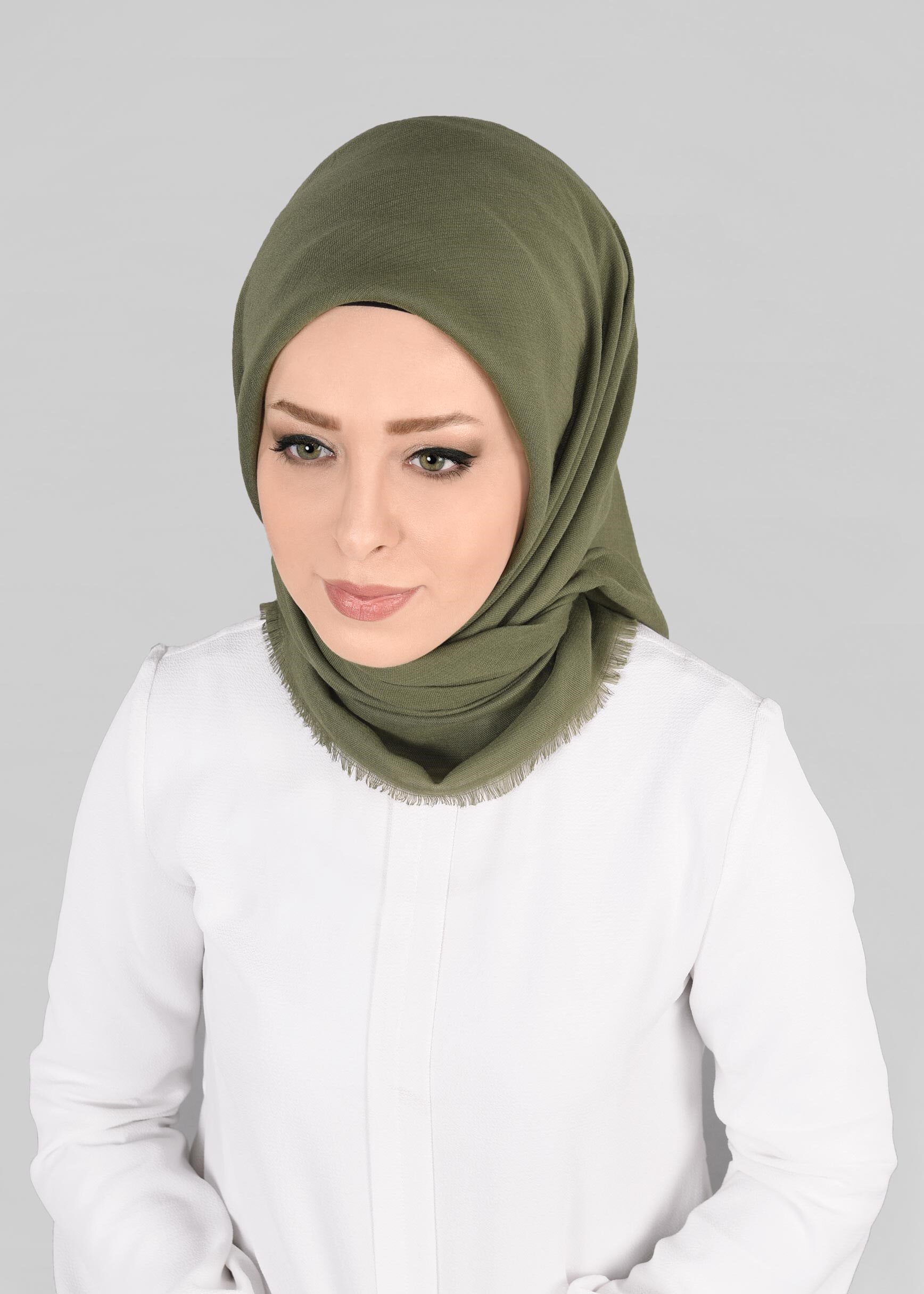 Vêtements hijab KAKI 9852-1 ALVİNA PAMUKLU PÜSKÜLLÜ EŞARP(NRL)