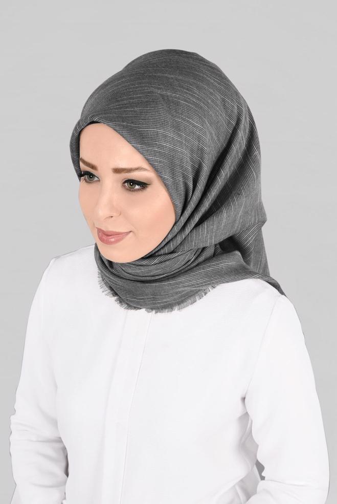 Vêtements hijab GRIS 9852-1 ALVİNA PAMUKLU PÜSKÜLLÜ EŞARP(NRL) - ALVİNA