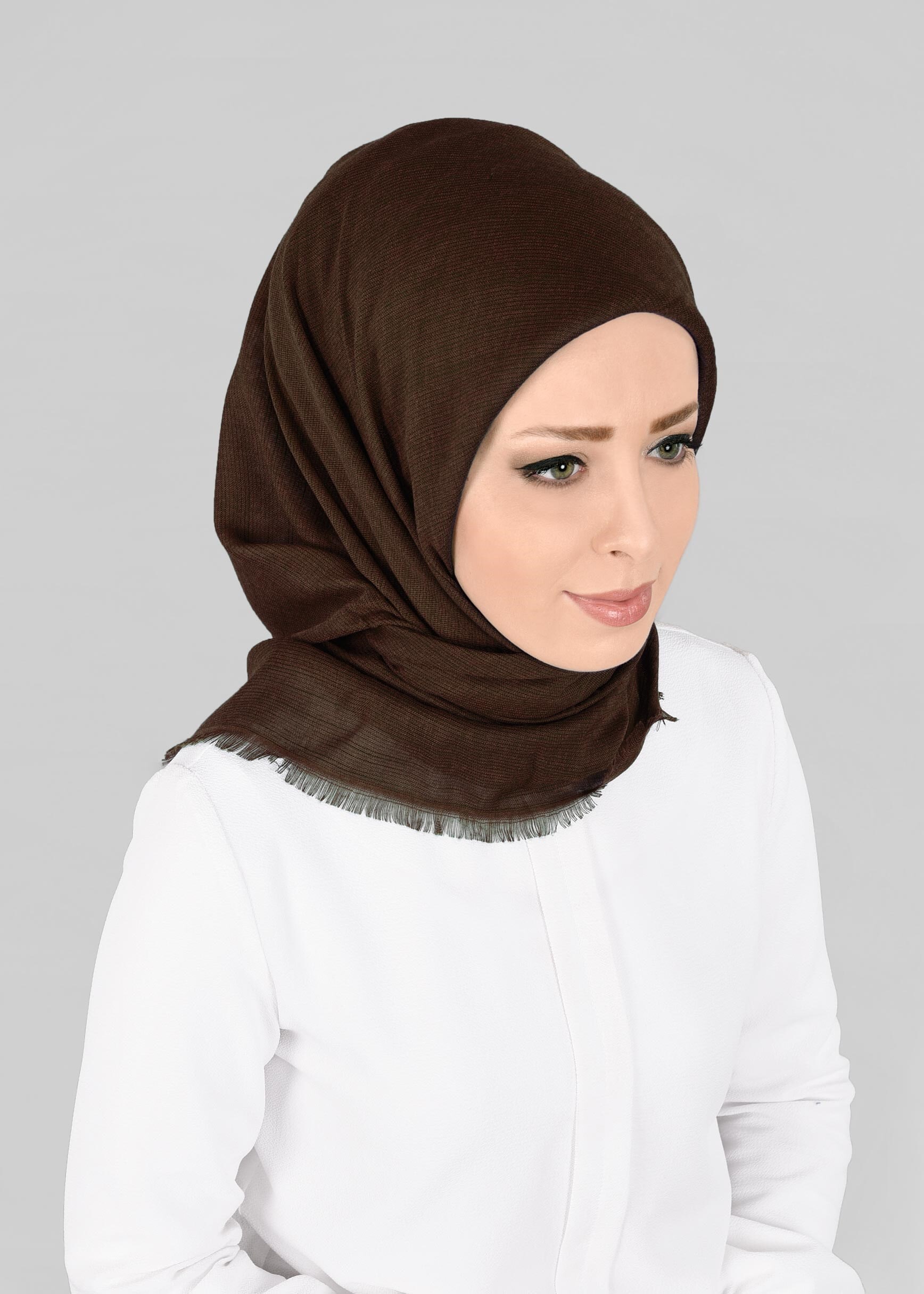 Tesettür giyim KAHVE 9852-1 ALVİNA PAMUKLU PÜSKÜLLÜ EŞARP(NRL)