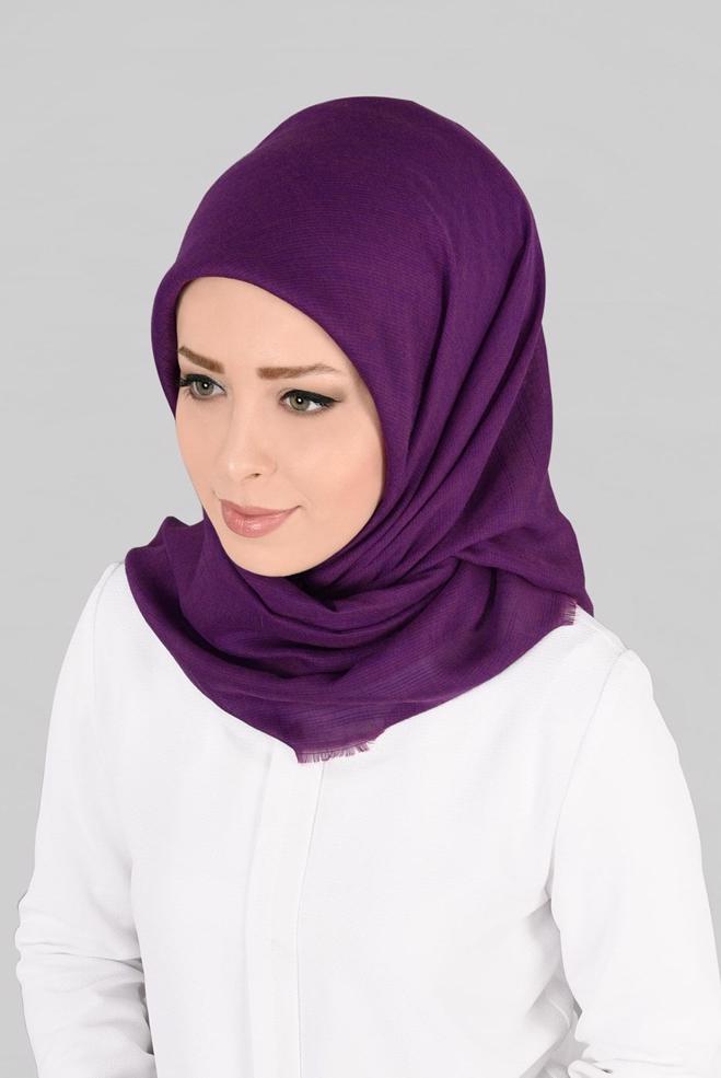 Vêtements hijab POURPRE 9852-1 ALVİNA PAMUKLU PÜSKÜLLÜ EŞARP(NRL) - ALVİNA