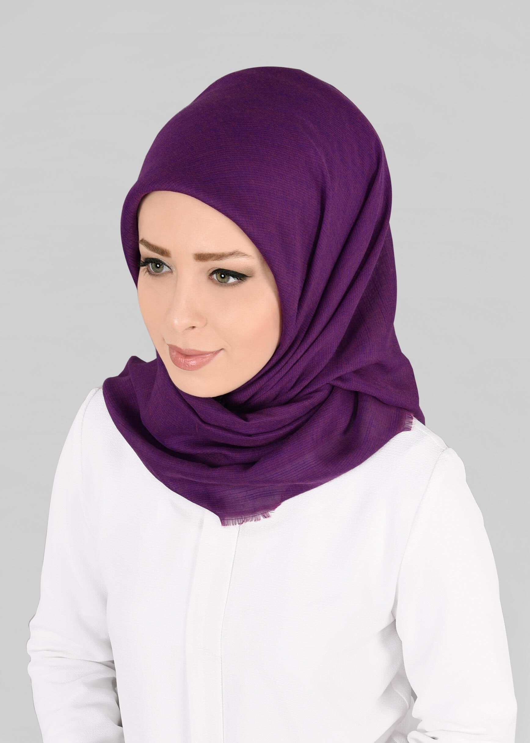 Vêtements hijab POURPRE 9852-1 ALVİNA PAMUKLU PÜSKÜLLÜ EŞARP(NRL)