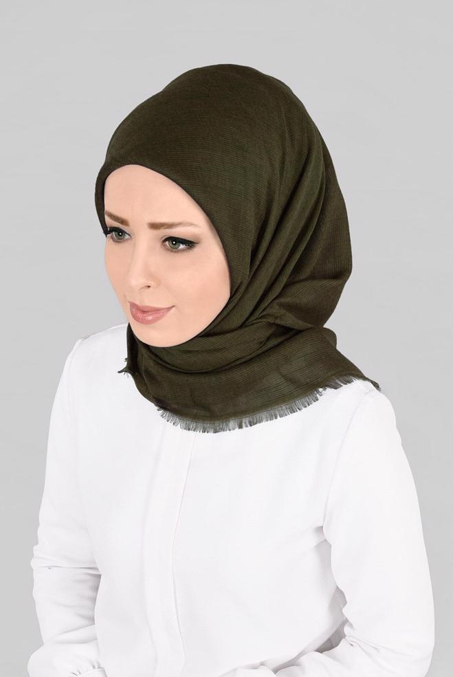 Vêtements hijab KAKI 9852-1 ALVİNA PAMUKLU PÜSKÜLLÜ EŞARP(NRL) - ALVİNA
