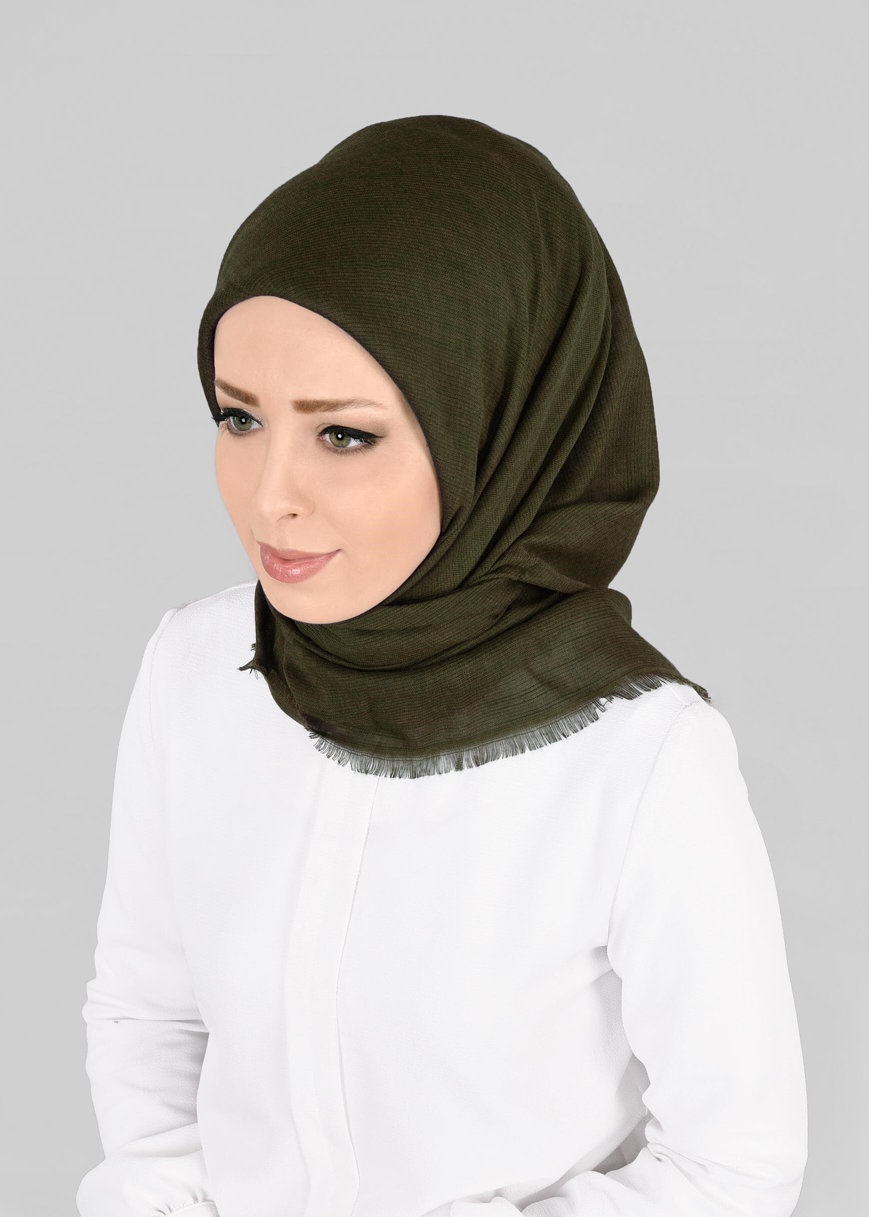 Vêtements hijab KAKI 9852-1 ALVİNA PAMUKLU PÜSKÜLLÜ EŞARP(NRL)