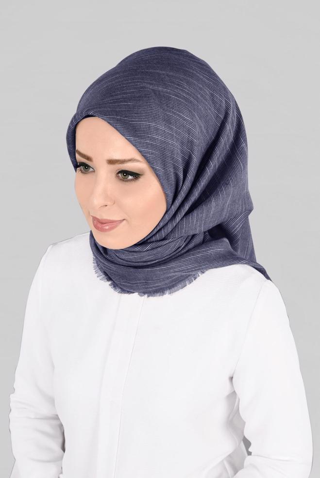 Vêtements hijab BLEU MARINE 9852-1 ALVİNA PAMUKLU PÜSKÜLLÜ EŞARP(NRL) - ALVİNA