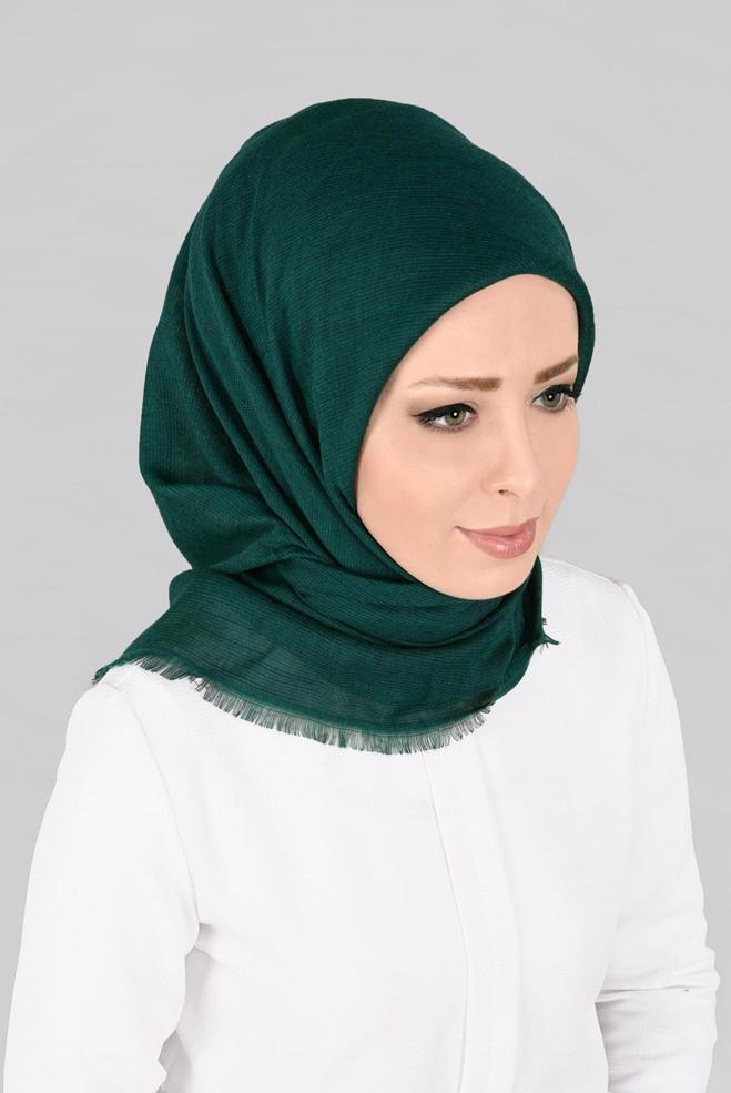 Vêtements hijab VERT 9852-1 ALVİNA PAMUKLU PÜSKÜLLÜ EŞARP(NRL) - ALVİNA