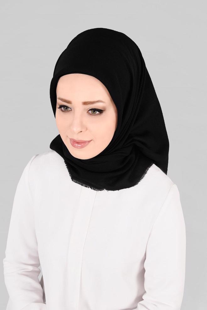 Vêtements hijab NOIR 9853-1 ALVİNA BUKLE PÜSKÜLLÜ EŞARP - ALVİNA
