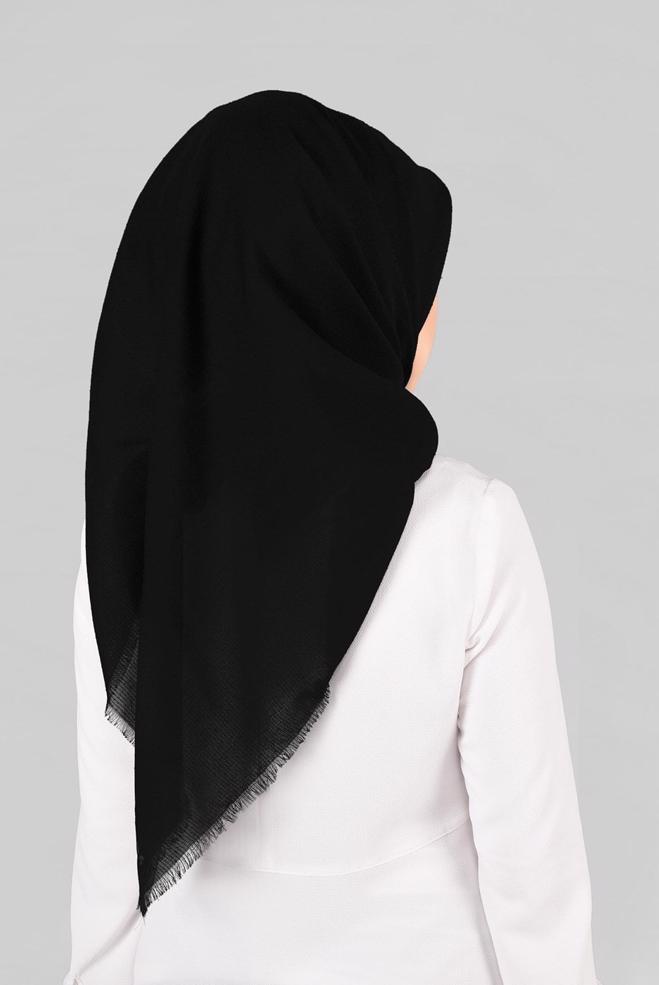 Vêtements hijab NOIR 9853-1 ALVİNA BUKLE PÜSKÜLLÜ EŞARP - ALVİNA