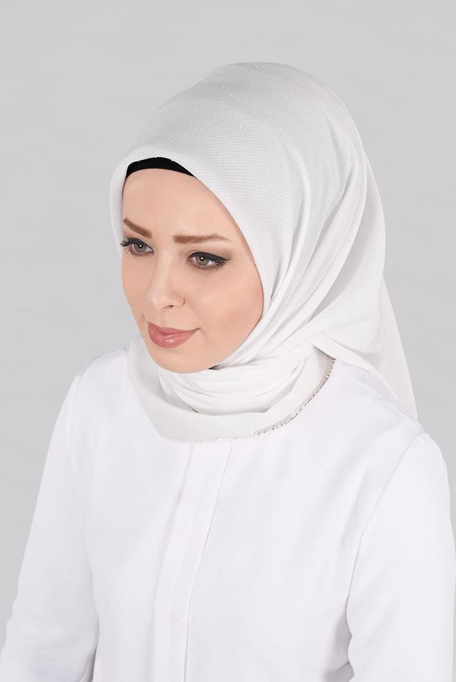 Vêtements hijab BLANC 9853-1 ALVİNA BUKLE PÜSKÜLLÜ EŞARP - ALVİNA