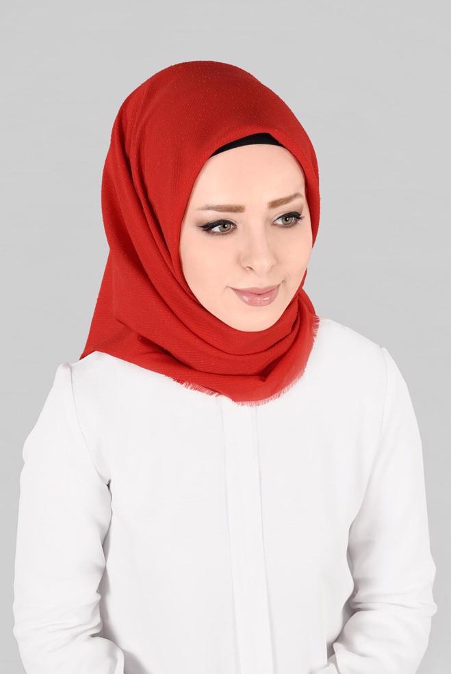 Vêtements hijab ROUGE 9853-1 ALVİNA BUKLE PÜSKÜLLÜ EŞARP - ALVİNA