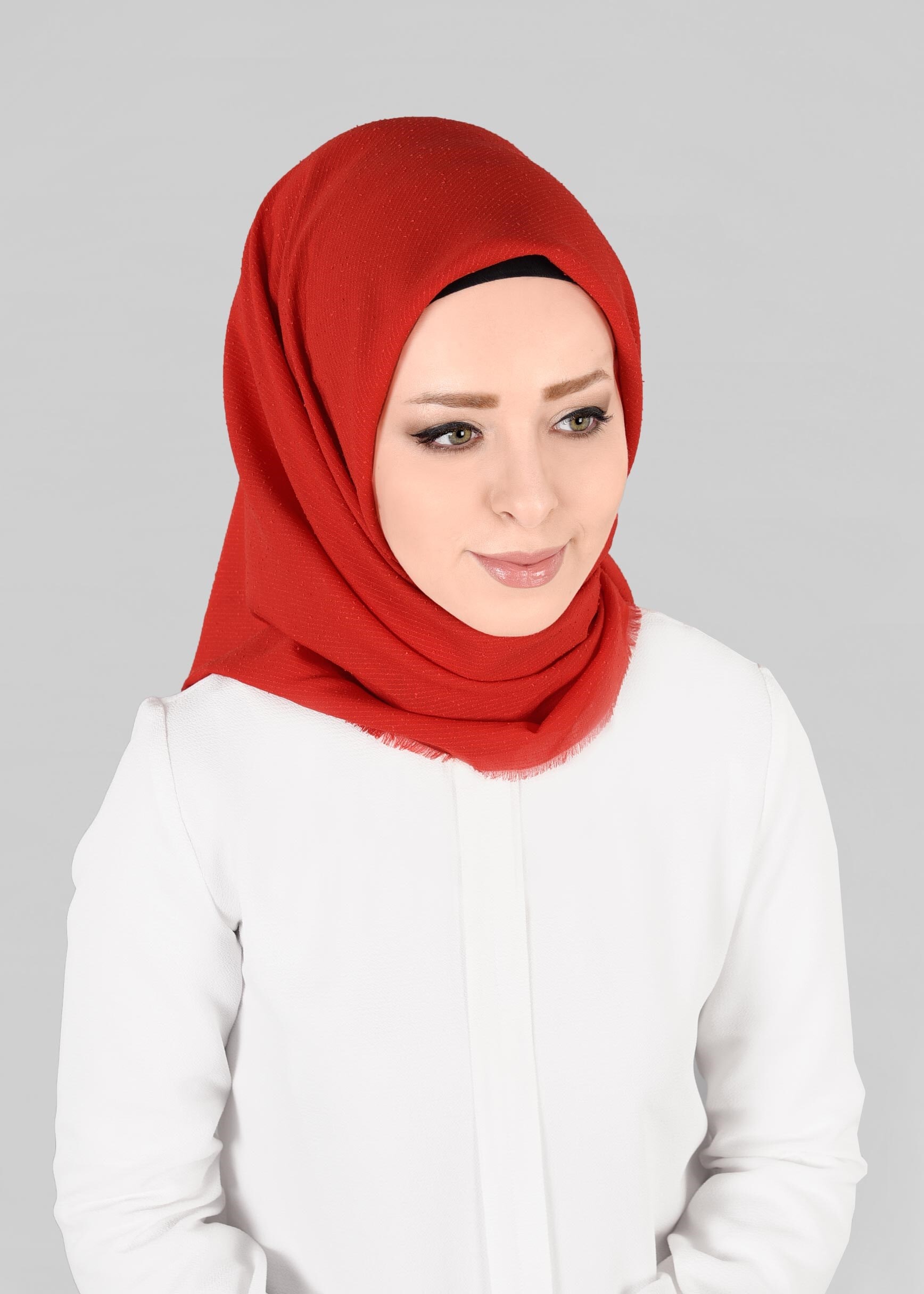 Vêtements hijab ROUGE 9853-1 ALVİNA BUKLE PÜSKÜLLÜ EŞARP