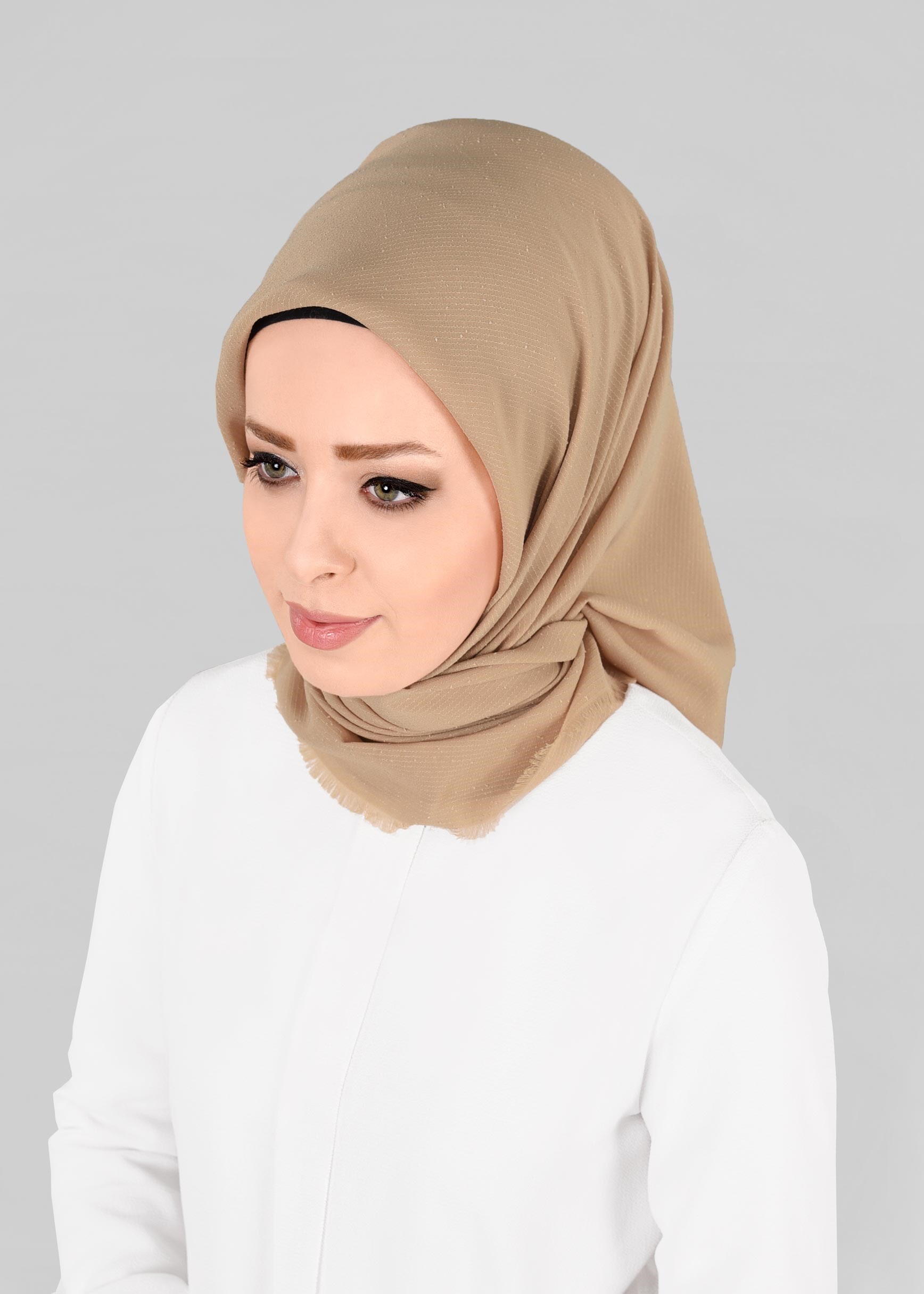 Tesettür giyim BEJ 9853-1 ALVİNA BUKLE PÜSKÜLLÜ EŞARP