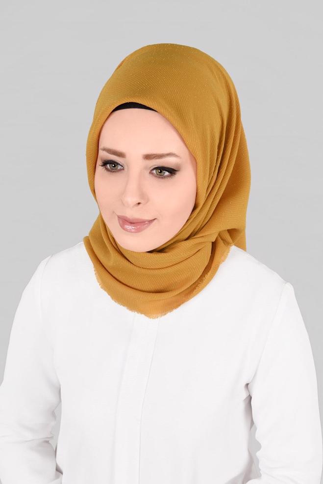 Vêtements hijab JAUNE 9853-1 ALVİNA BUKLE PÜSKÜLLÜ EŞARP - ALVİNA