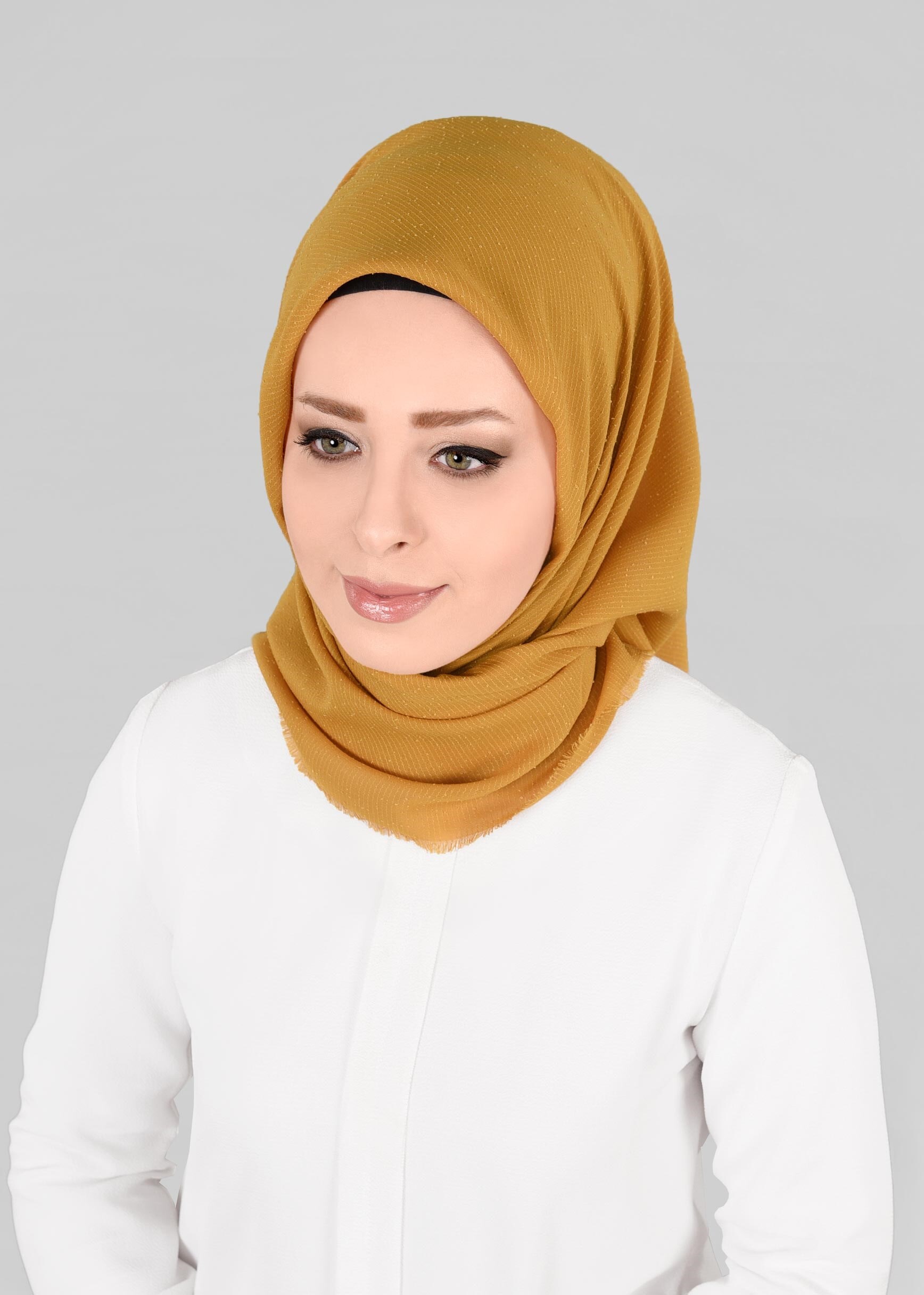 Vêtements hijab JAUNE 9853-1 ALVİNA BUKLE PÜSKÜLLÜ EŞARP