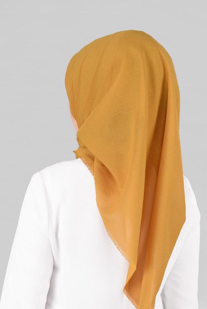 Vêtements hijab JAUNE 9853-1 ALVİNA BUKLE PÜSKÜLLÜ EŞARP - ALVİNA