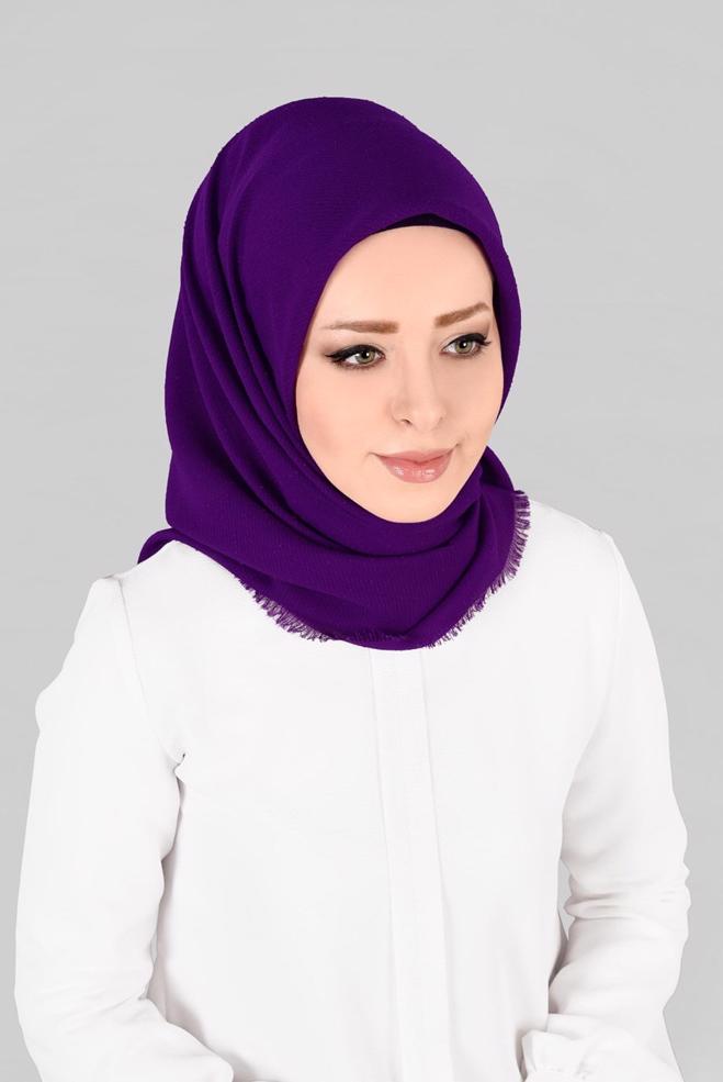 Vêtements hijab POURPRE 9853-1 ALVİNA BUKLE PÜSKÜLLÜ EŞARP - ALVİNA