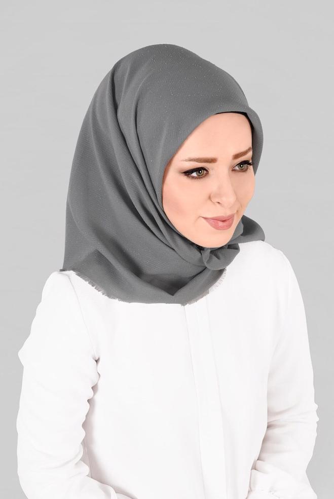 Vêtements hijab GRIS 9853-1 ALVİNA BUKLE PÜSKÜLLÜ EŞARP - ALVİNA