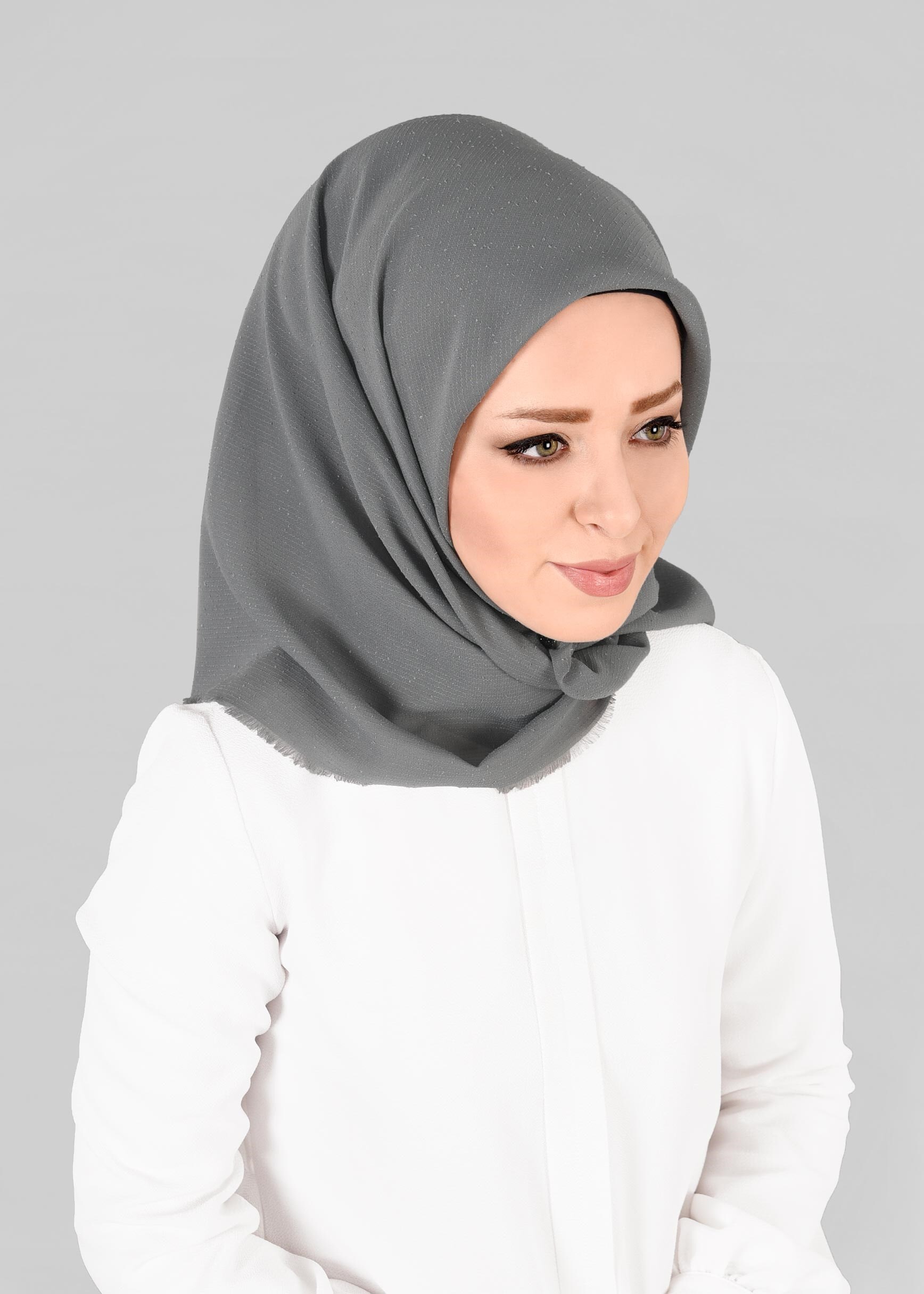 Vêtements hijab GRIS 9853-1 ALVİNA BUKLE PÜSKÜLLÜ EŞARP