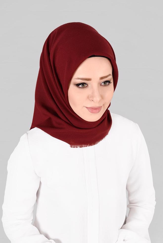 Vêtements hijab ROUGE BORDEAUX 9853-1 ALVİNA BUKLE PÜSKÜLLÜ EŞARP - ALVİNA
