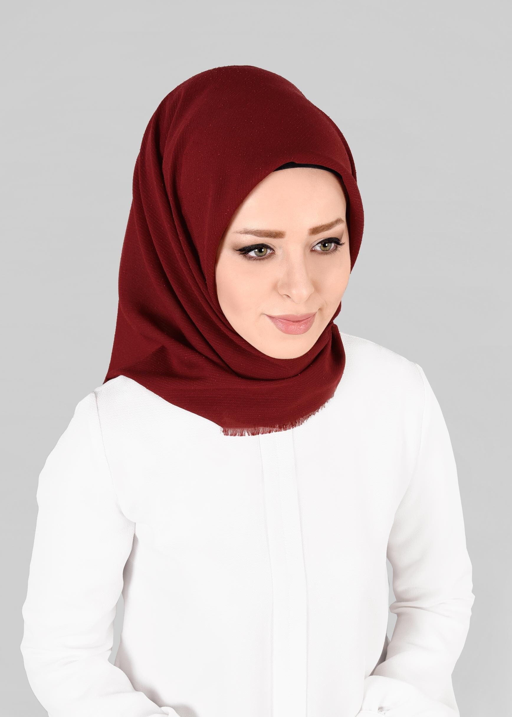 Vêtements hijab ROUGE BORDEAUX 9853-1 ALVİNA BUKLE PÜSKÜLLÜ EŞARP