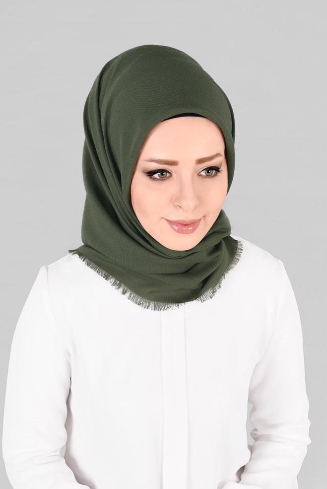 Vêtements hijab KAKI 9853-1 ALVİNA BUKLE PÜSKÜLLÜ EŞARP - ALVİNA
