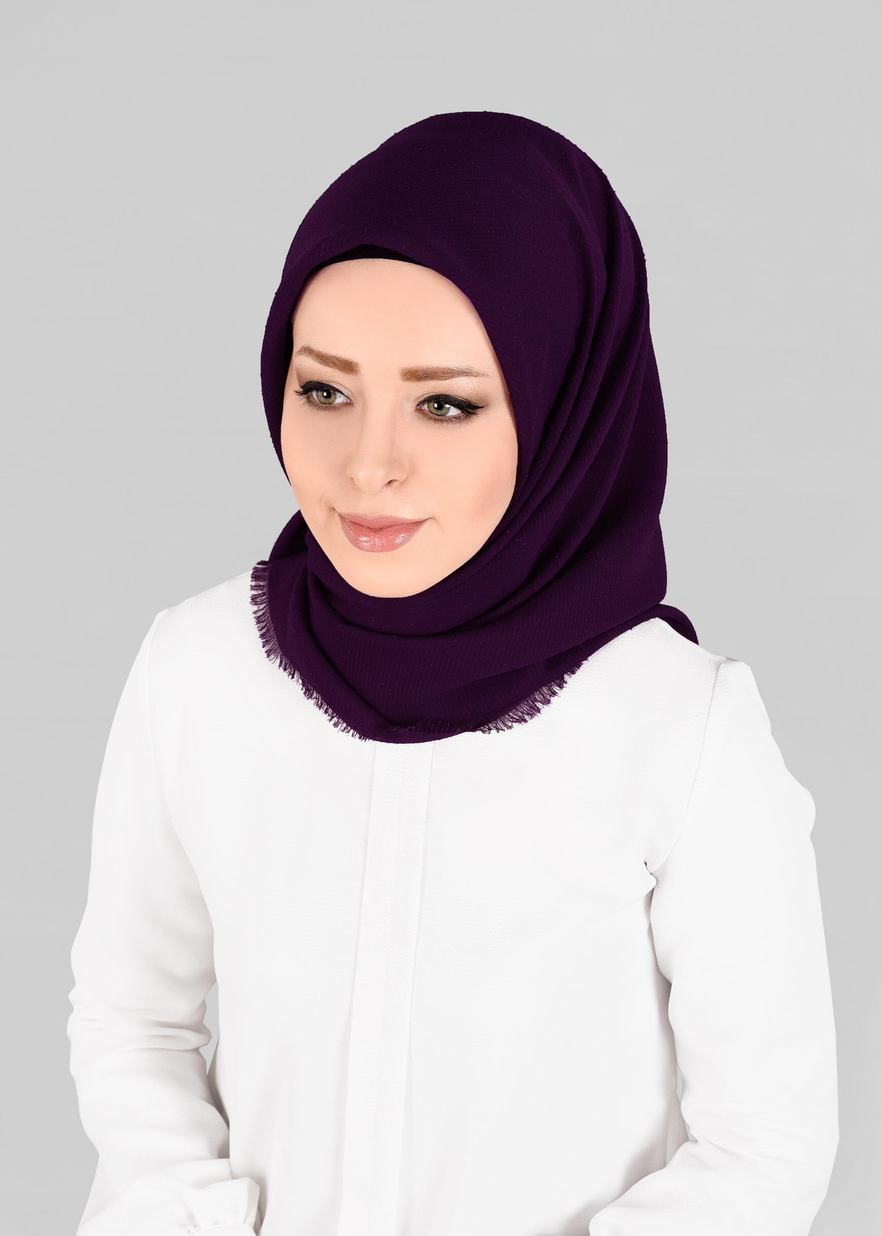 Vêtements hijab PRUNE 9853-1 ALVİNA BUKLE PÜSKÜLLÜ EŞARP