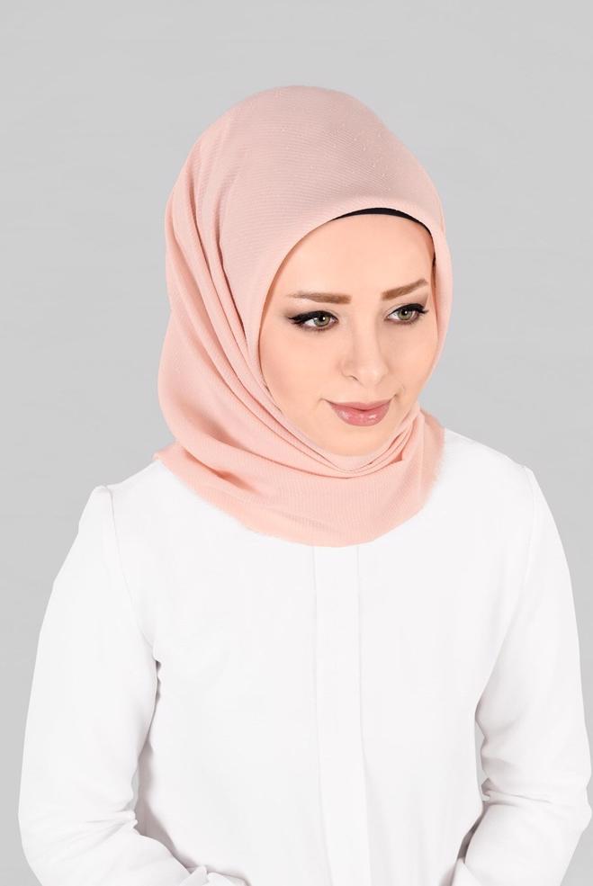 Vêtements hijab POUDRE 9853-1 ALVİNA BUKLE PÜSKÜLLÜ EŞARP - ALVİNA