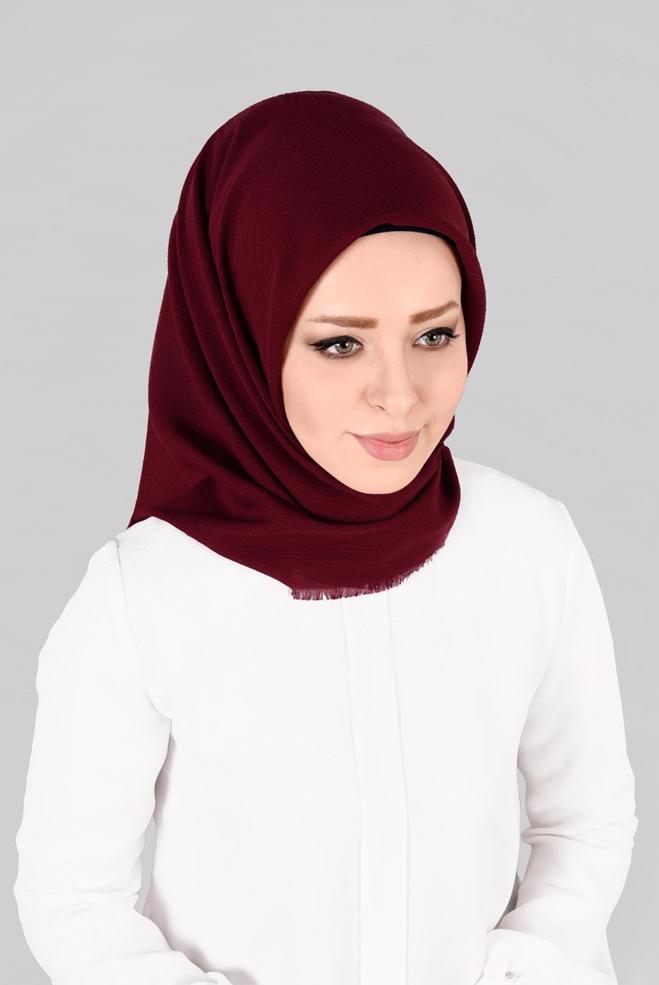 Vêtements hijab ROUGE BORDEAUX 9853-1 ALVİNA BUKLE PÜSKÜLLÜ EŞARP - ALVİNA
