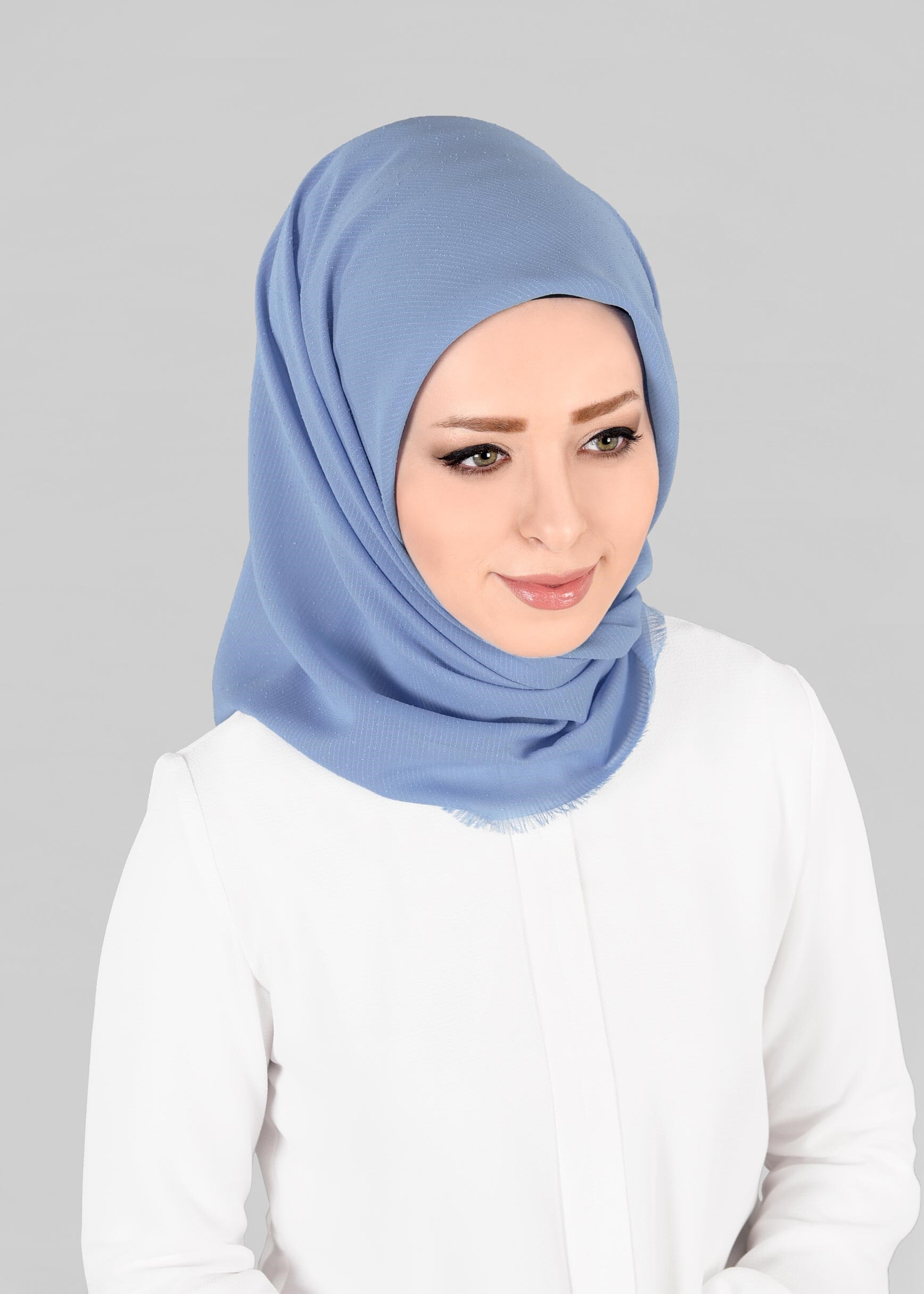 Hijab clothing BLUE 9853-1 ALVİNA BUKLE PÜSKÜLLÜ EŞARP