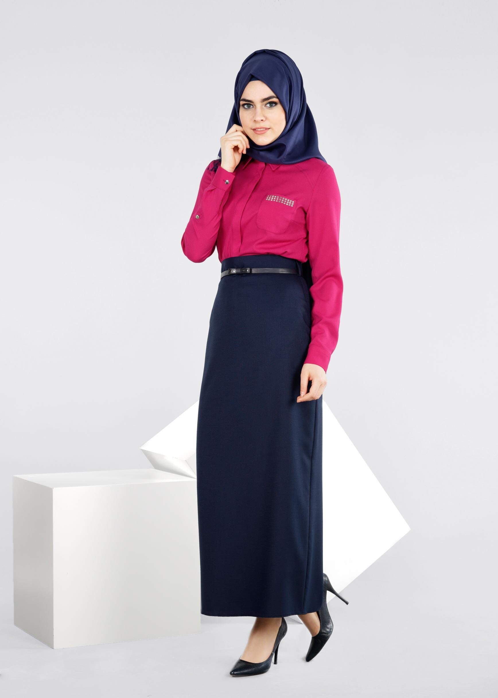 Tesettür giyim LACİVERT 6003 NEW SHİNE ETEK 38/46 TEK42