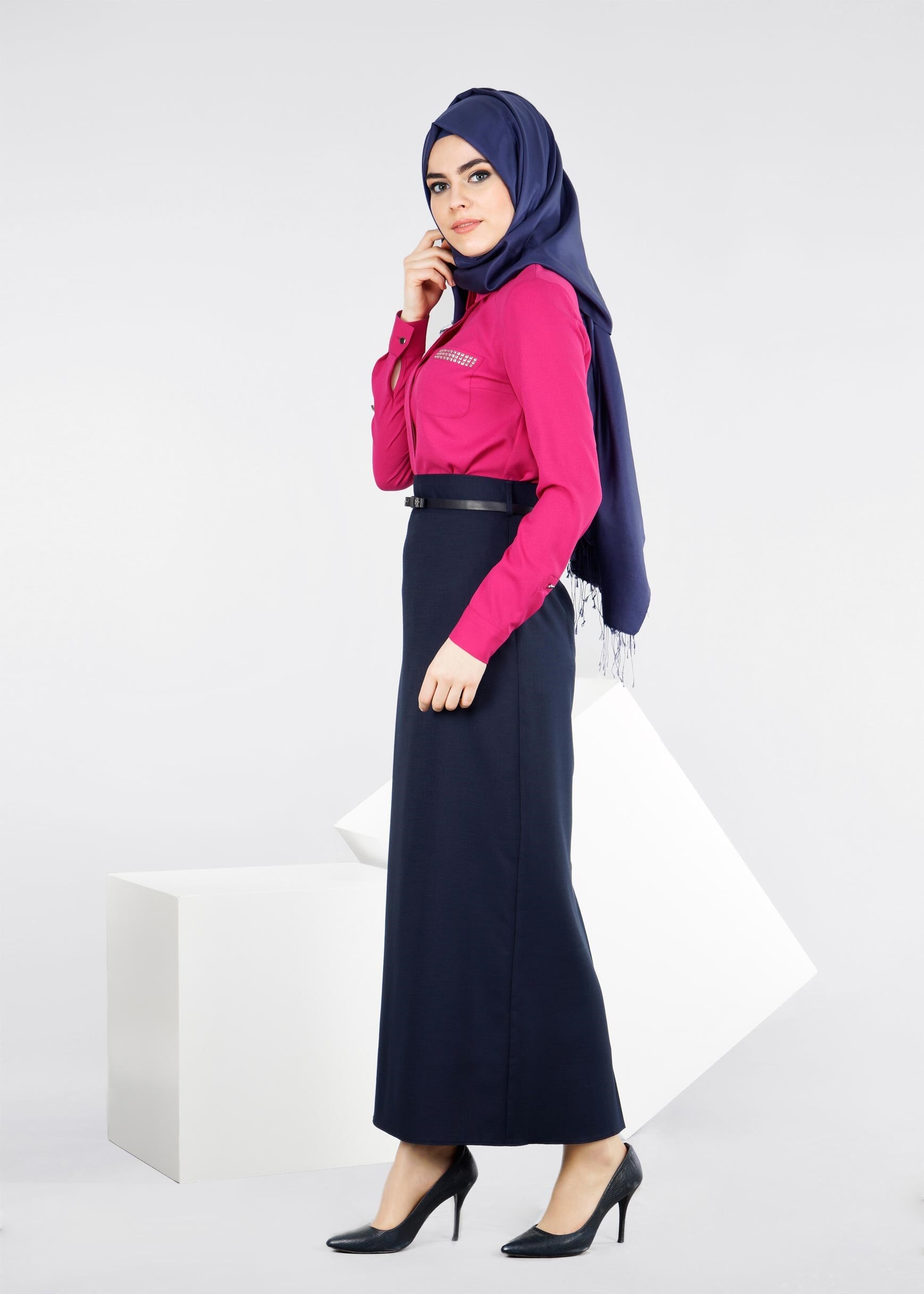 Tesettür giyim LACİVERT 6003 NEW SHİNE ETEK 38/46 TEK42