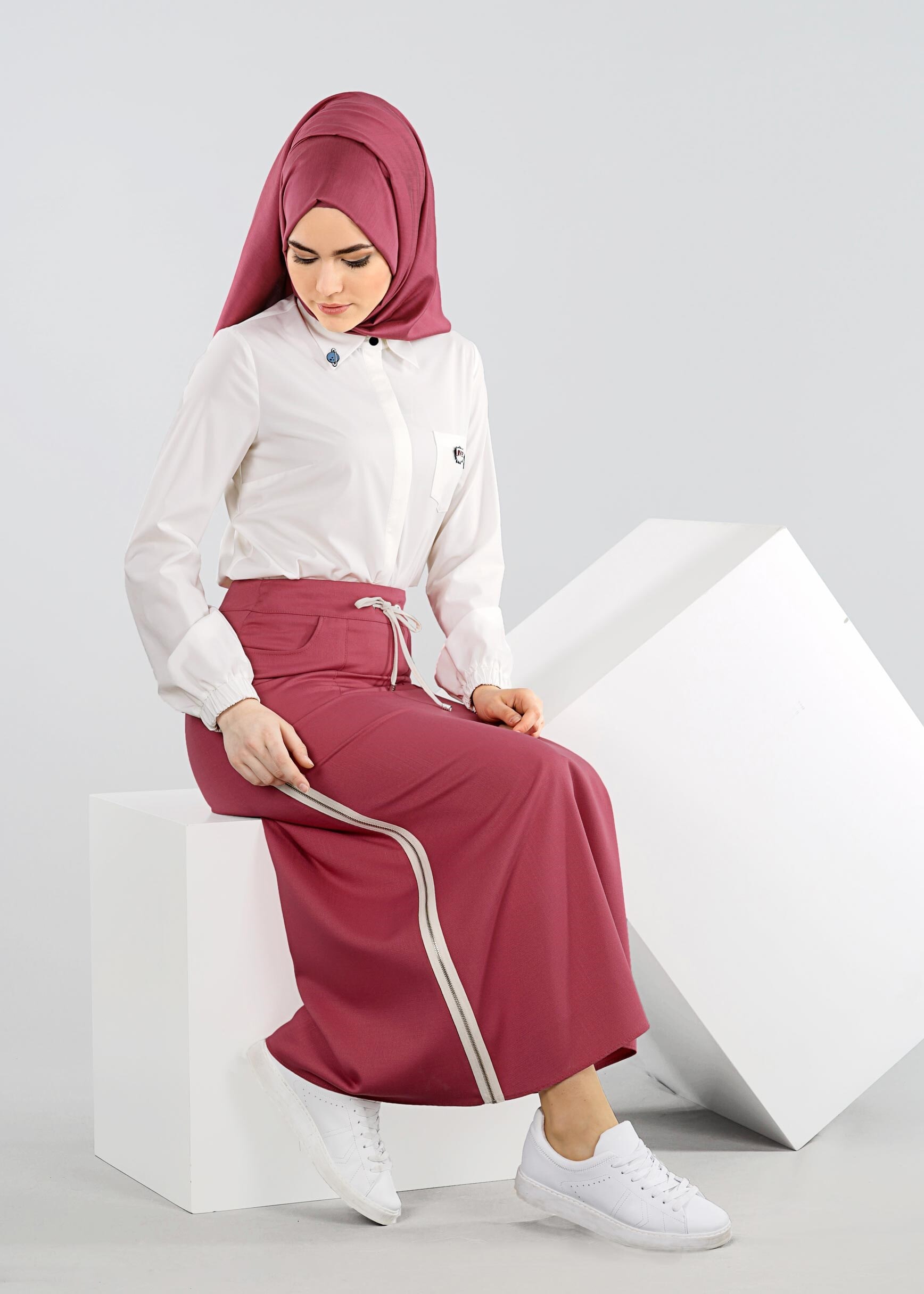 Tesettür giyim FUŞYA 6004 DERİN 8169 ETEK 38/46 TEK40