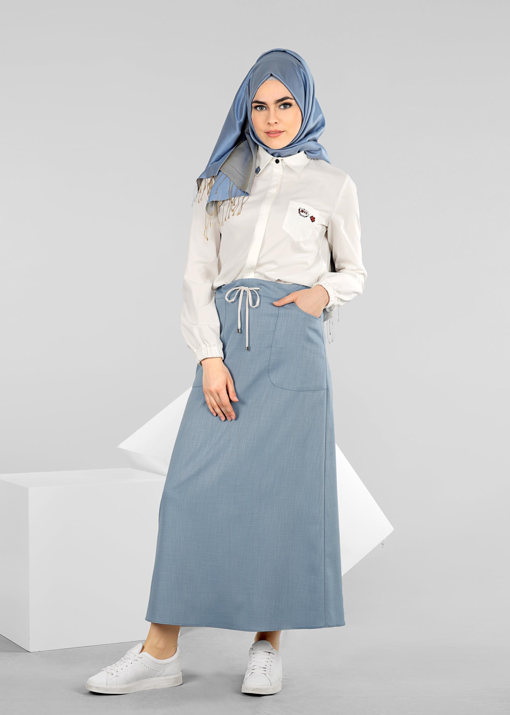 Tesettür giyim MAVİ 6004 DERİN 8169 ETEK 38/46 TEK40