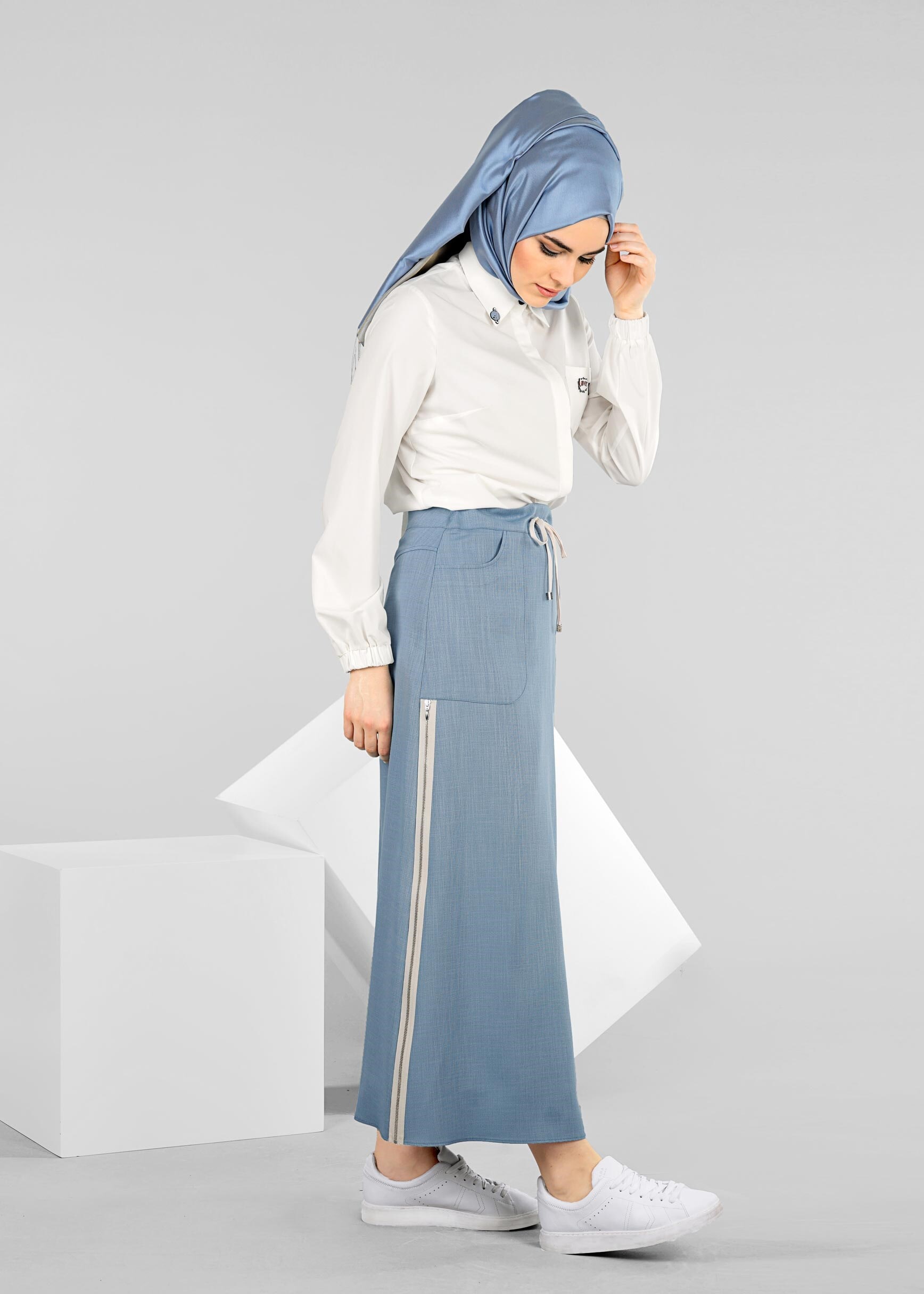 Tesettür giyim MAVİ 6004 DERİN 8169 ETEK 38/46 TEK40