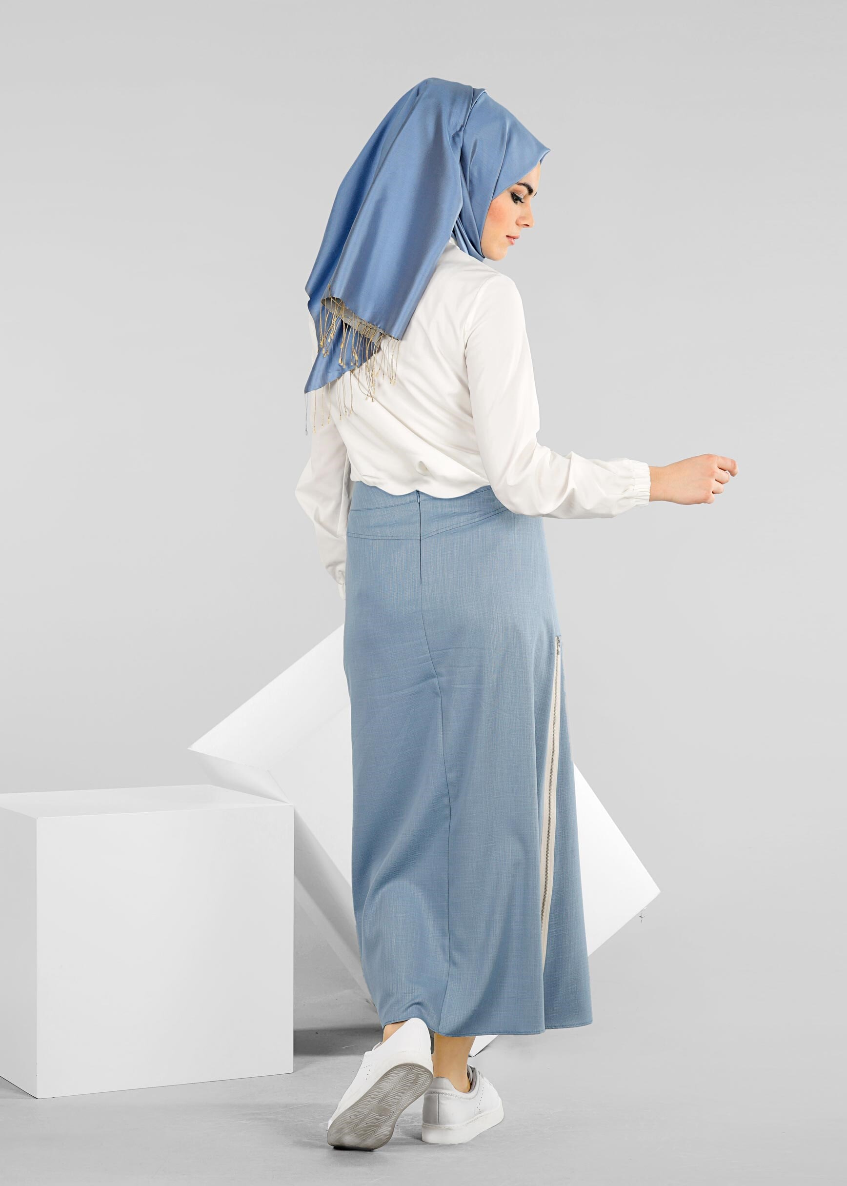 Tesettür giyim MAVİ 6004 DERİN 8169 ETEK 38/46 TEK40