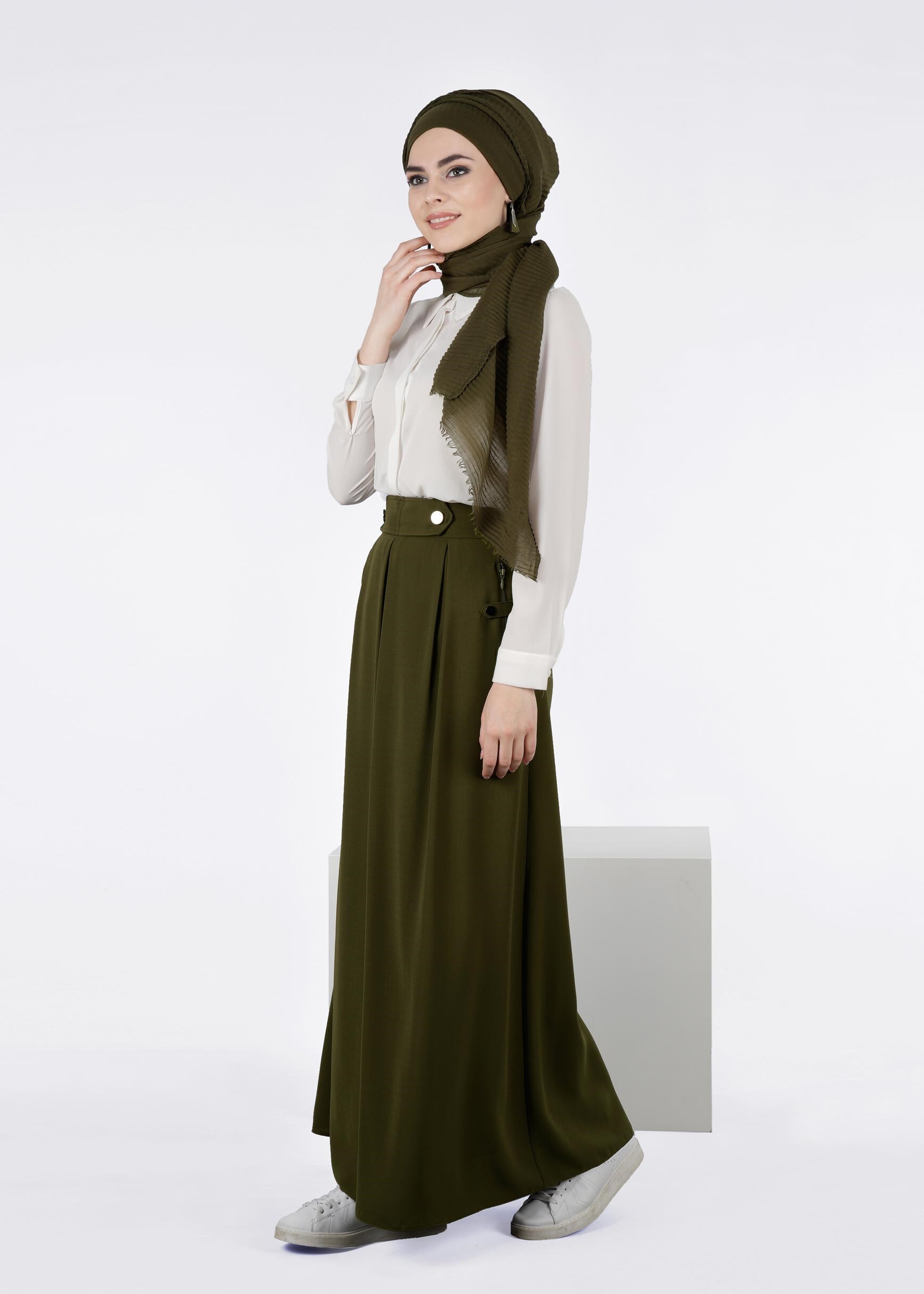 Tesettür giyim HAKİ 6007 7785 ETEK 36/44 TEK40