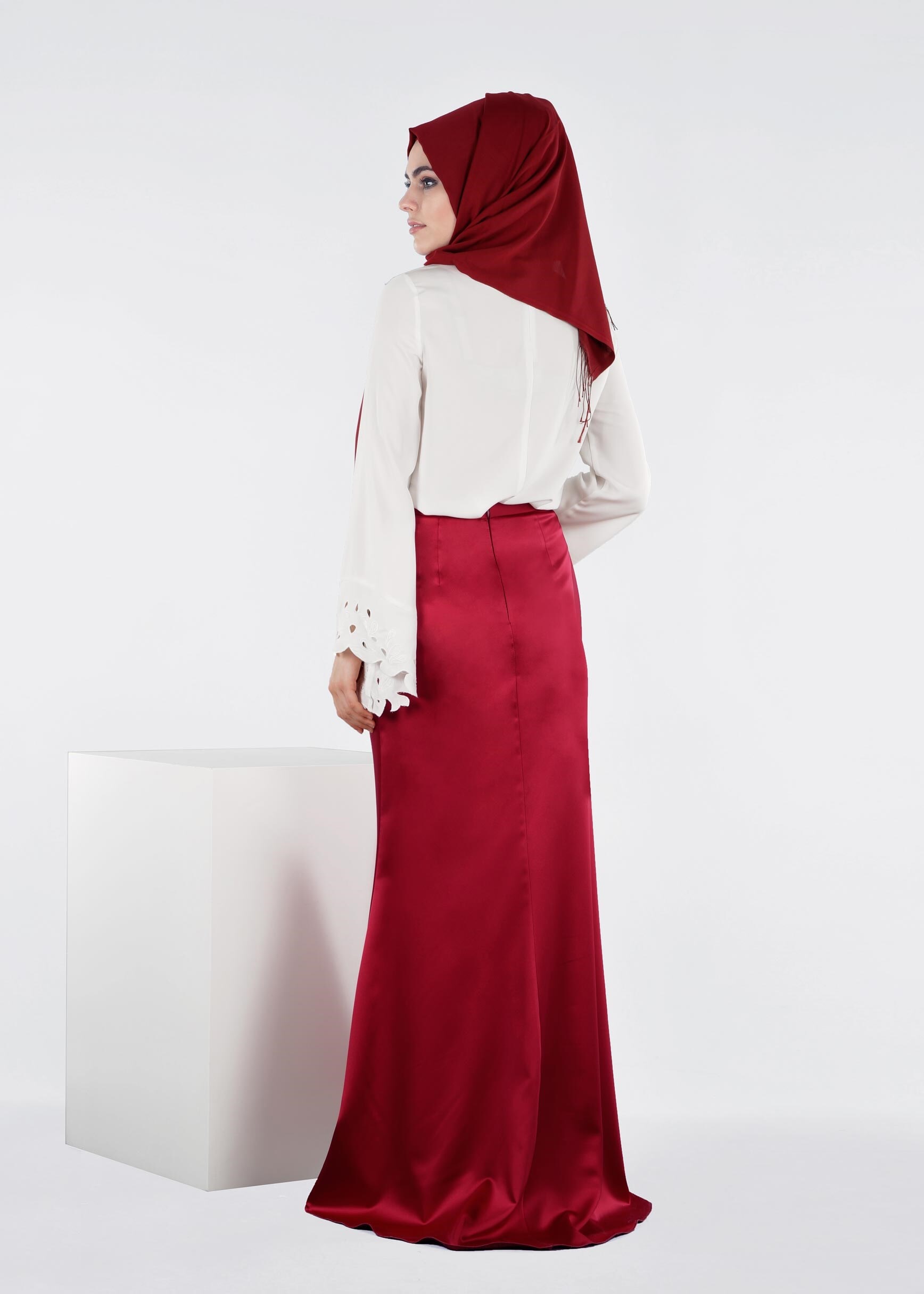 Tesettür giyim BORDO 6014 ALİSSA SATEN ETEK 38/44 TEK38