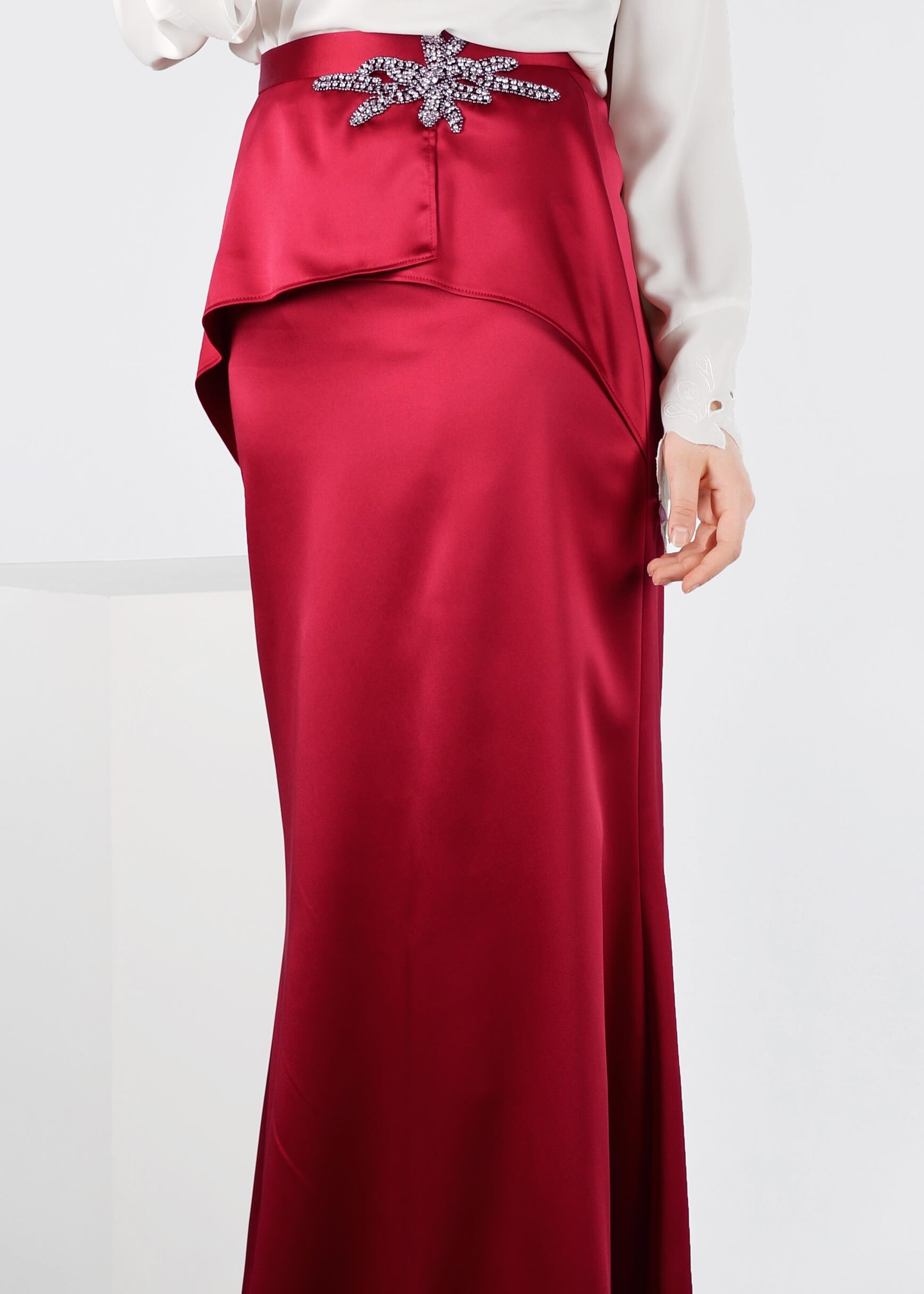 Tesettür giyim BORDO 6014 ALİSSA SATEN ETEK 38/44 TEK38