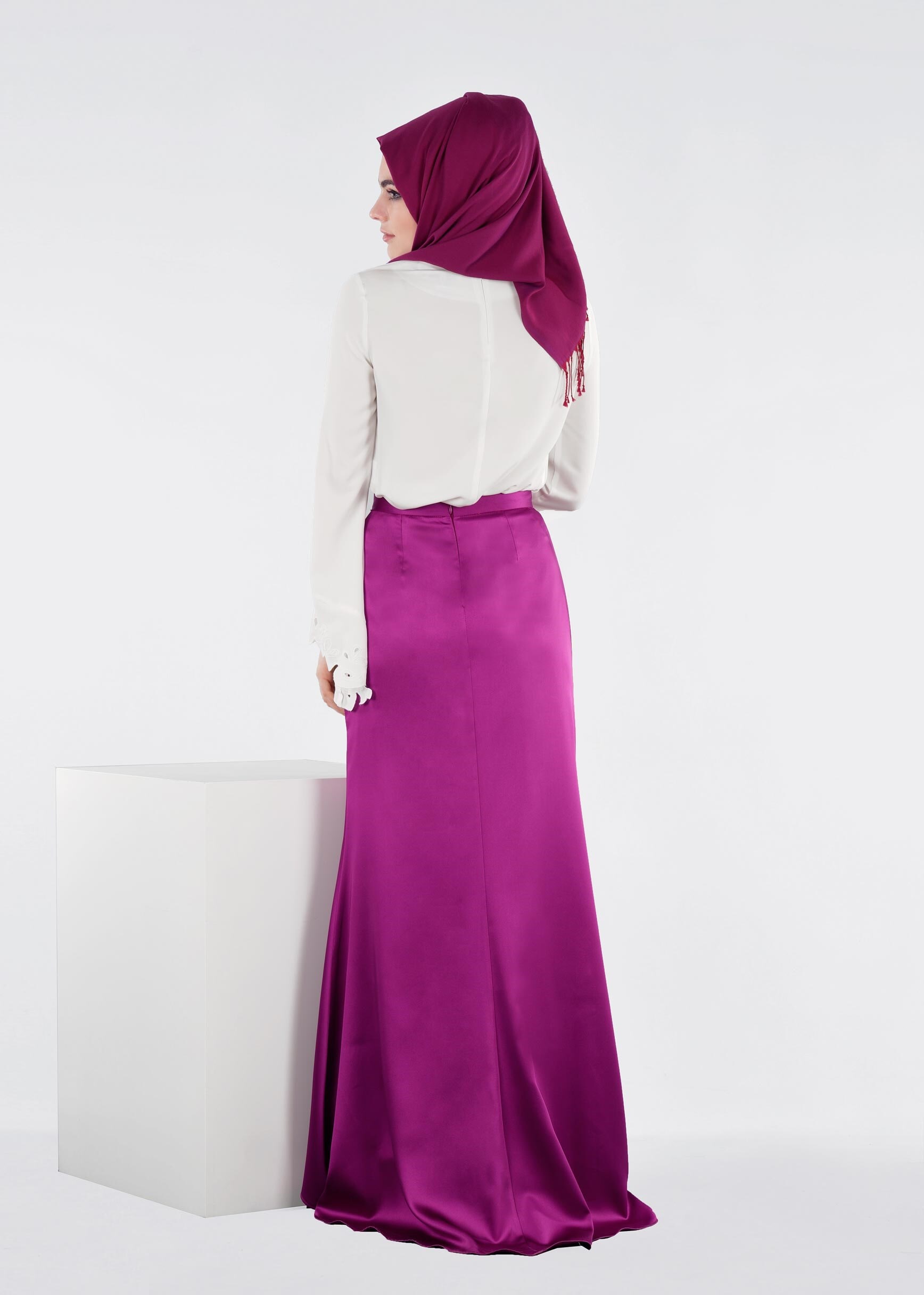 Tesettür giyim FUŞYA 6014 ALİSSA SATEN ETEK 38/44 TEK38