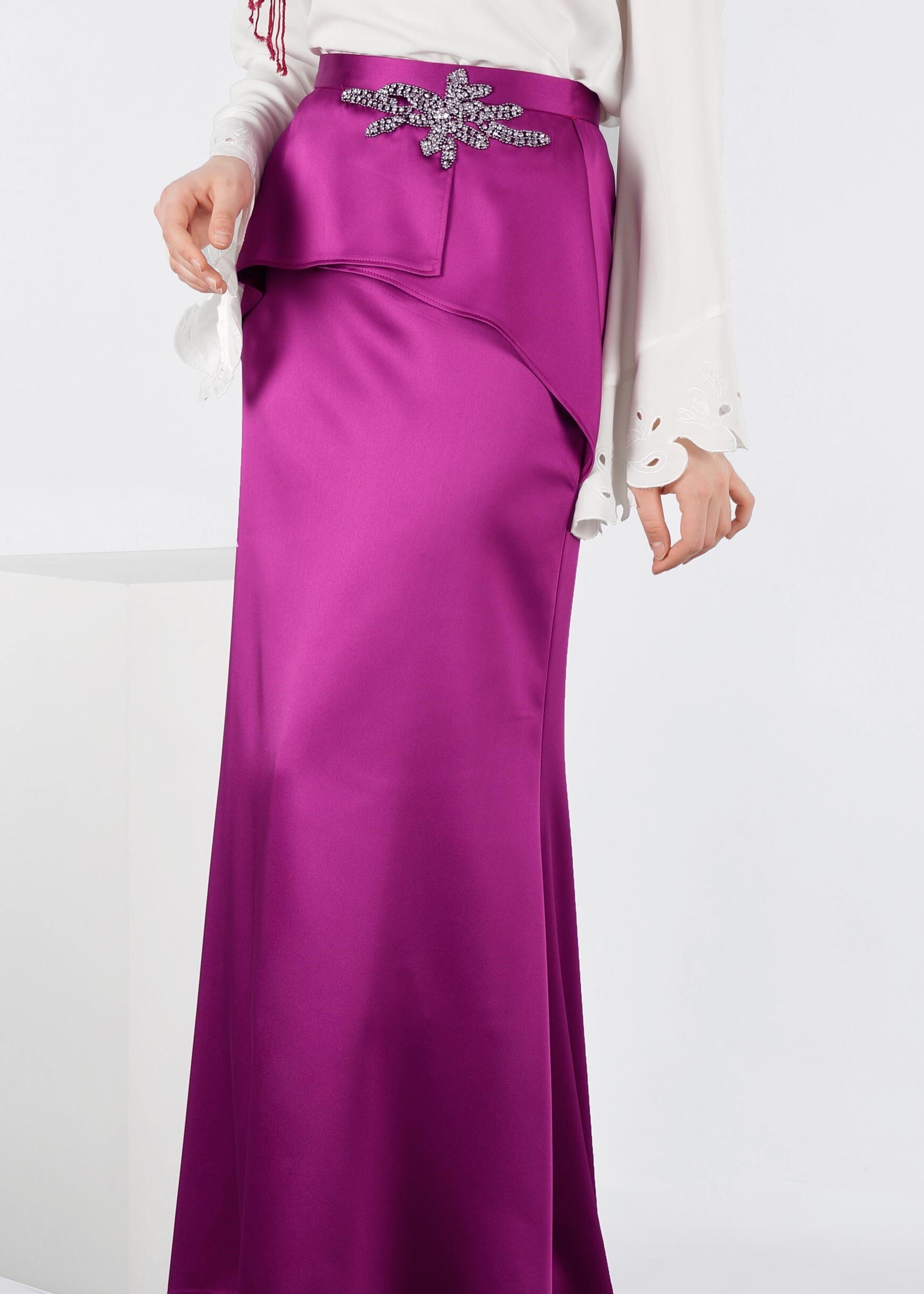 Tesettür giyim FUŞYA 6014 ALİSSA SATEN ETEK 38/44 TEK38