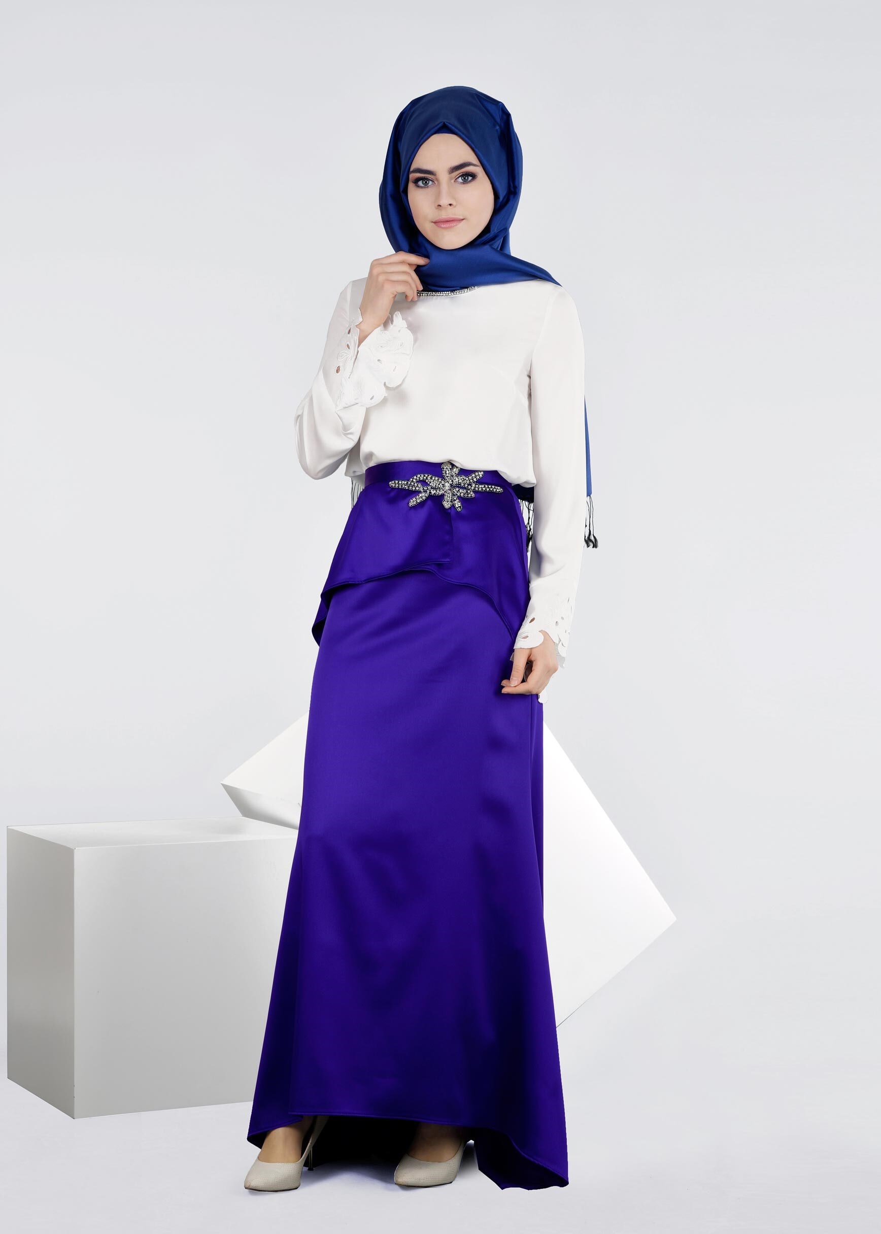 Tesettür giyim LACİVERT 6014 ALİSSA SATEN ETEK 38/44 TEK38