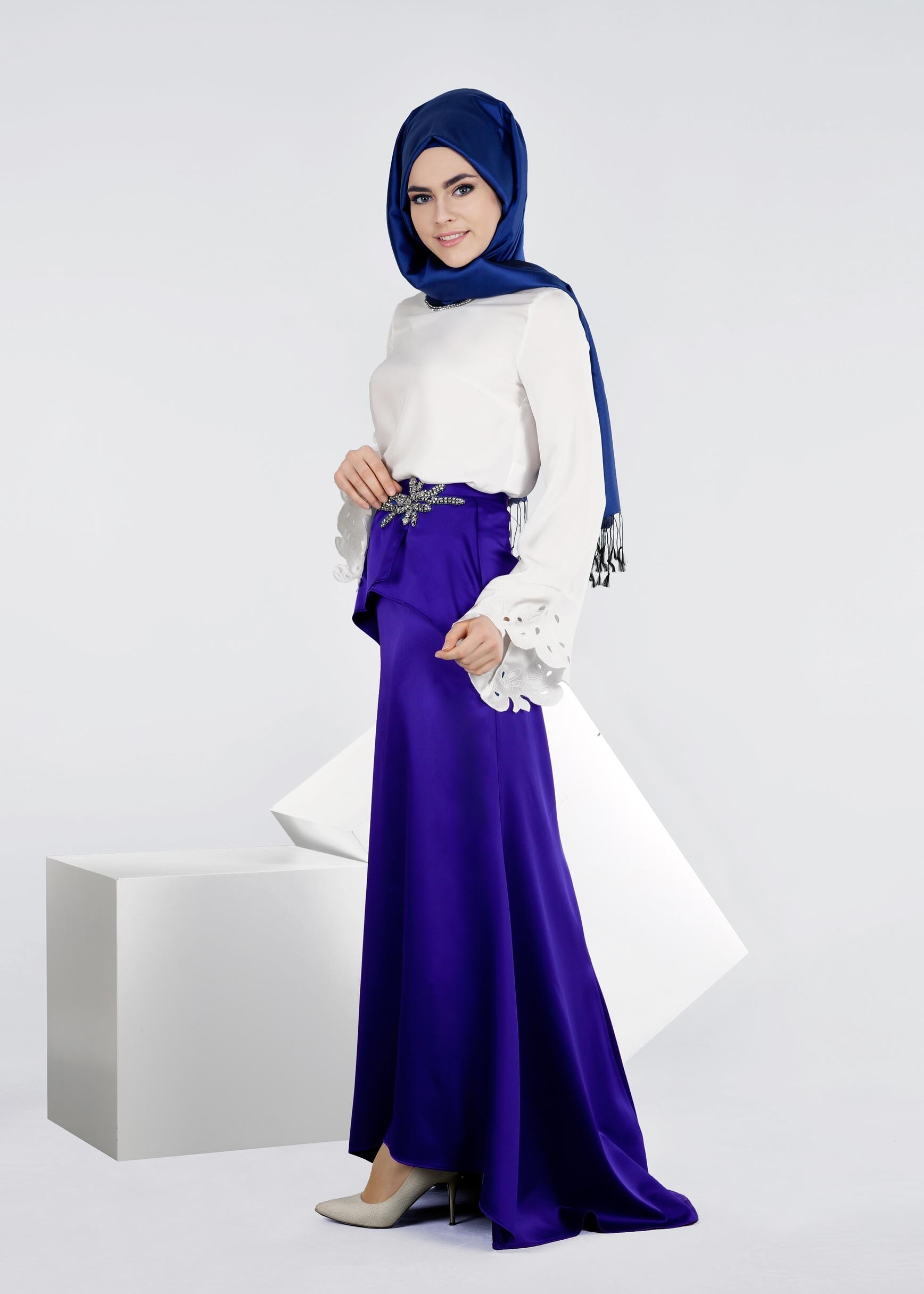 Tesettür giyim LACİVERT 6014 ALİSSA SATEN ETEK 38/44 TEK38