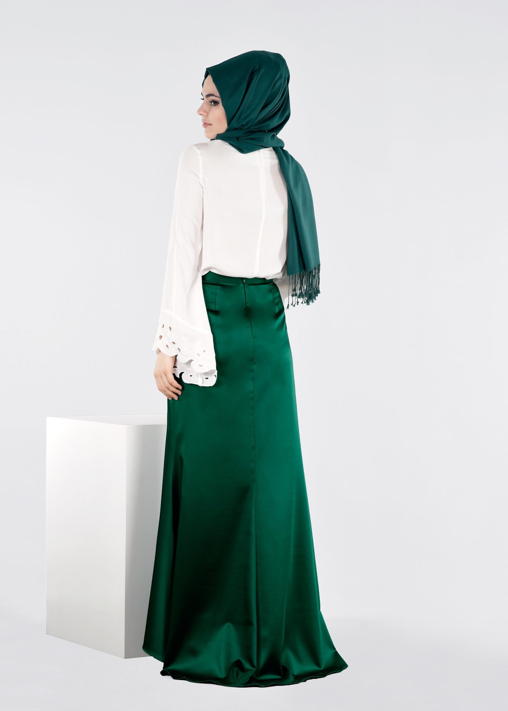 Tesettür giyim YEŞİL 6014 ALİSSA SATEN ETEK 38/44 TEK38